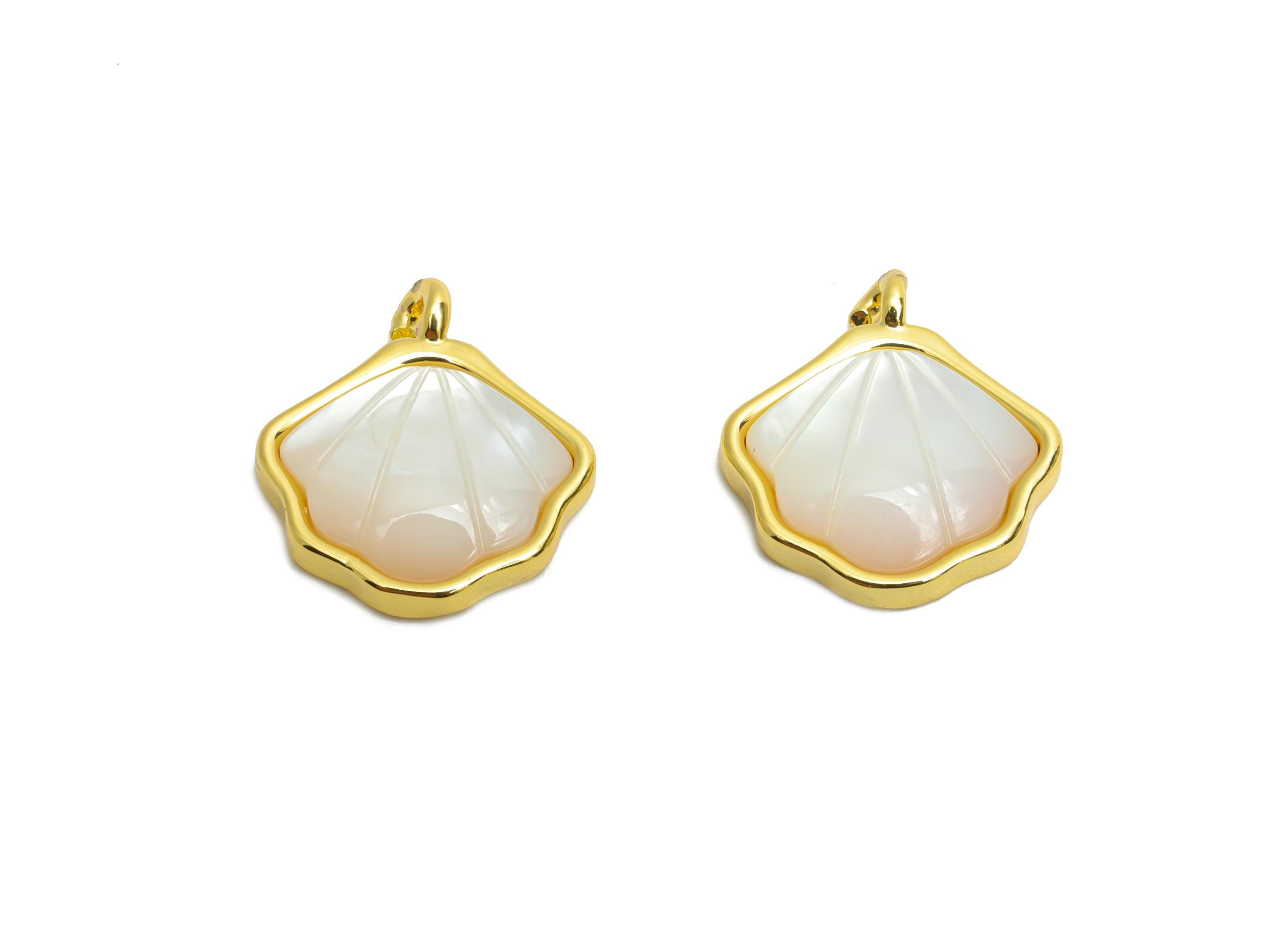 Brass Shell Pendant - Brass Luxury Seashell Pendant - Elegant Ocean Bracelet Charm - 18K Real Gold Plated - 14x13.07x3.57mm - RGP10635 - DOMEDBAZAAR