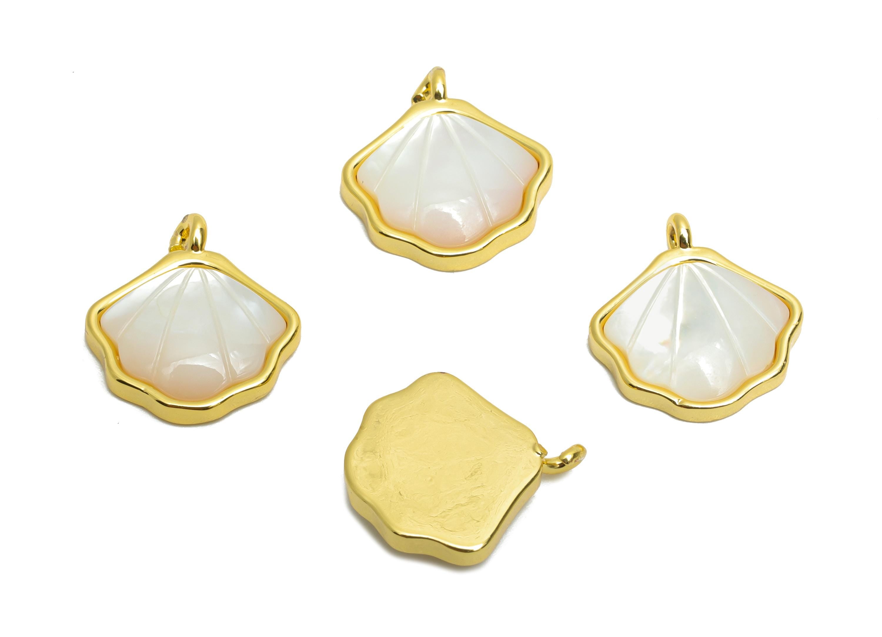 Brass Shell Pendant - Brass Luxury Seashell Pendant - Elegant Ocean Bracelet Charm - 18K Real Gold Plated - 14x13.07x3.57mm - RGP10635 - DOMEDBAZAAR
