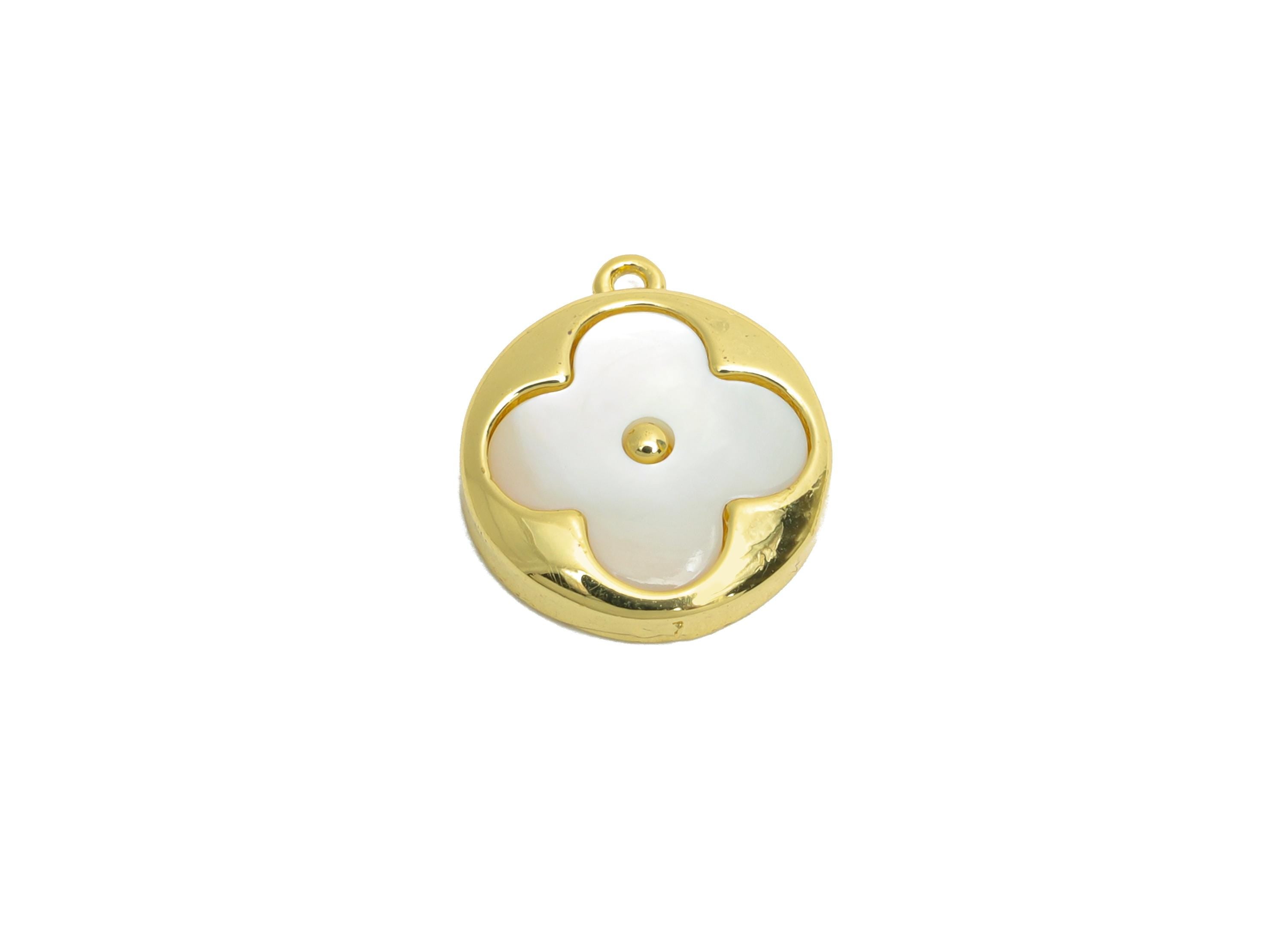 Brass Shell Pendant - Brass Gold Floral Pendant - Luxury Botanical Pearl Pendant - Bracelet Charm - 18K Real Gold Plated -13x12x2mm-RGP10629 - DOMEDBAZAAR