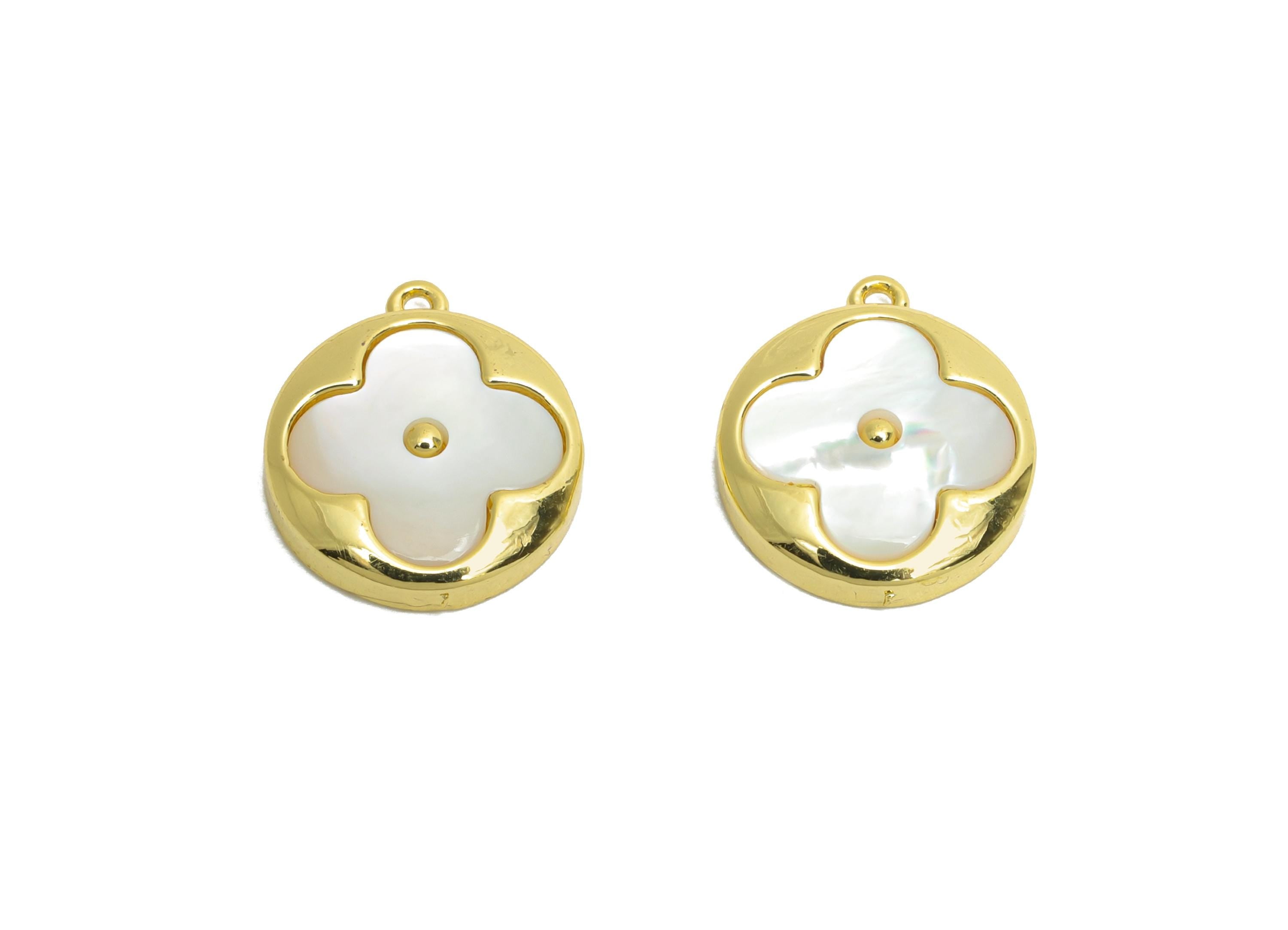 Brass Shell Pendant - Brass Gold Floral Pendant - Luxury Botanical Pearl Pendant - Bracelet Charm - 18K Real Gold Plated -13x12x2mm-RGP10629 - DOMEDBAZAAR