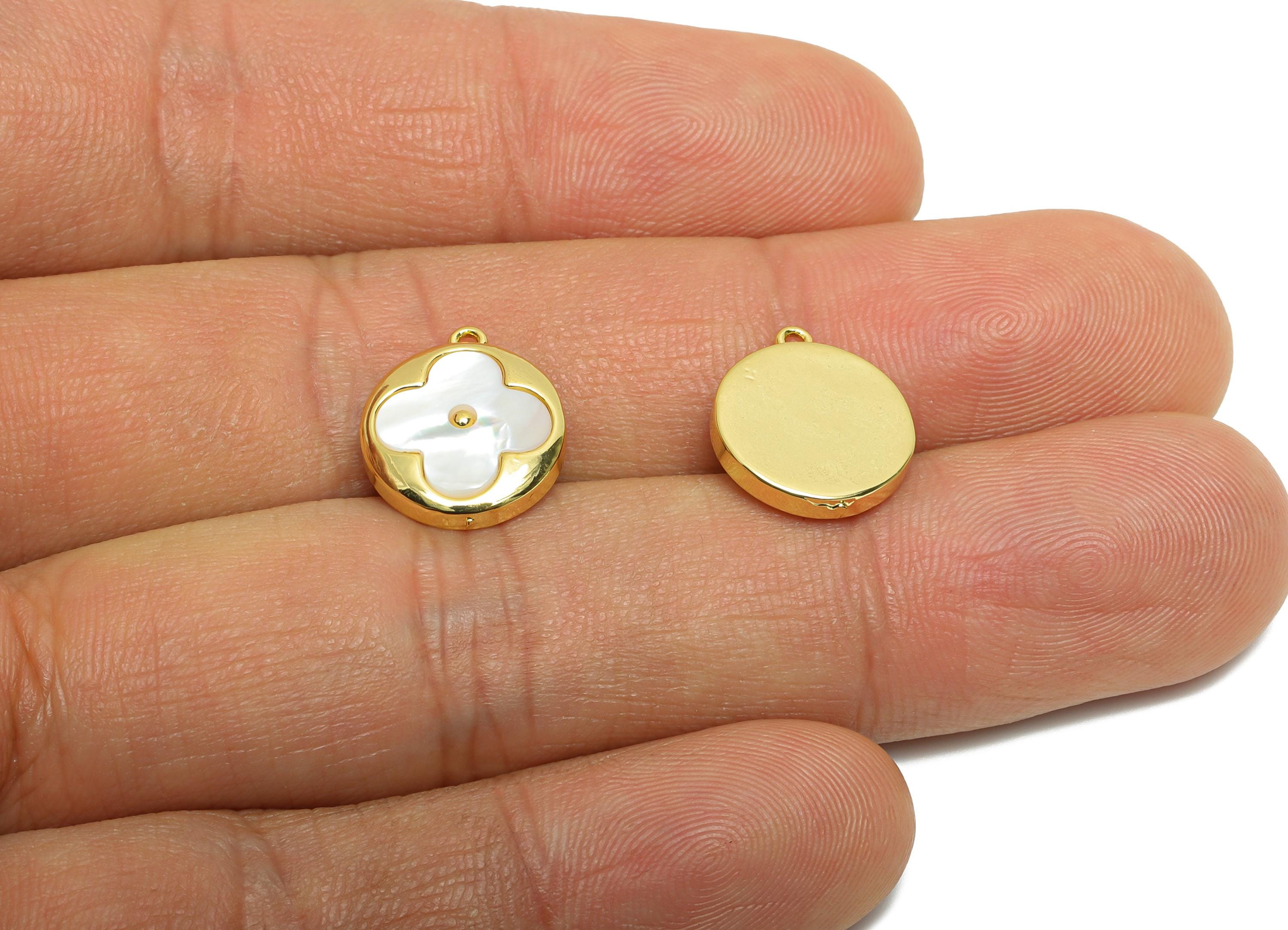 Brass Shell Pendant - Brass Gold Floral Pendant - Luxury Botanical Pearl Pendant - Bracelet Charm - 18K Real Gold Plated -13x12x2mm-RGP10629 - DOMEDBAZAAR