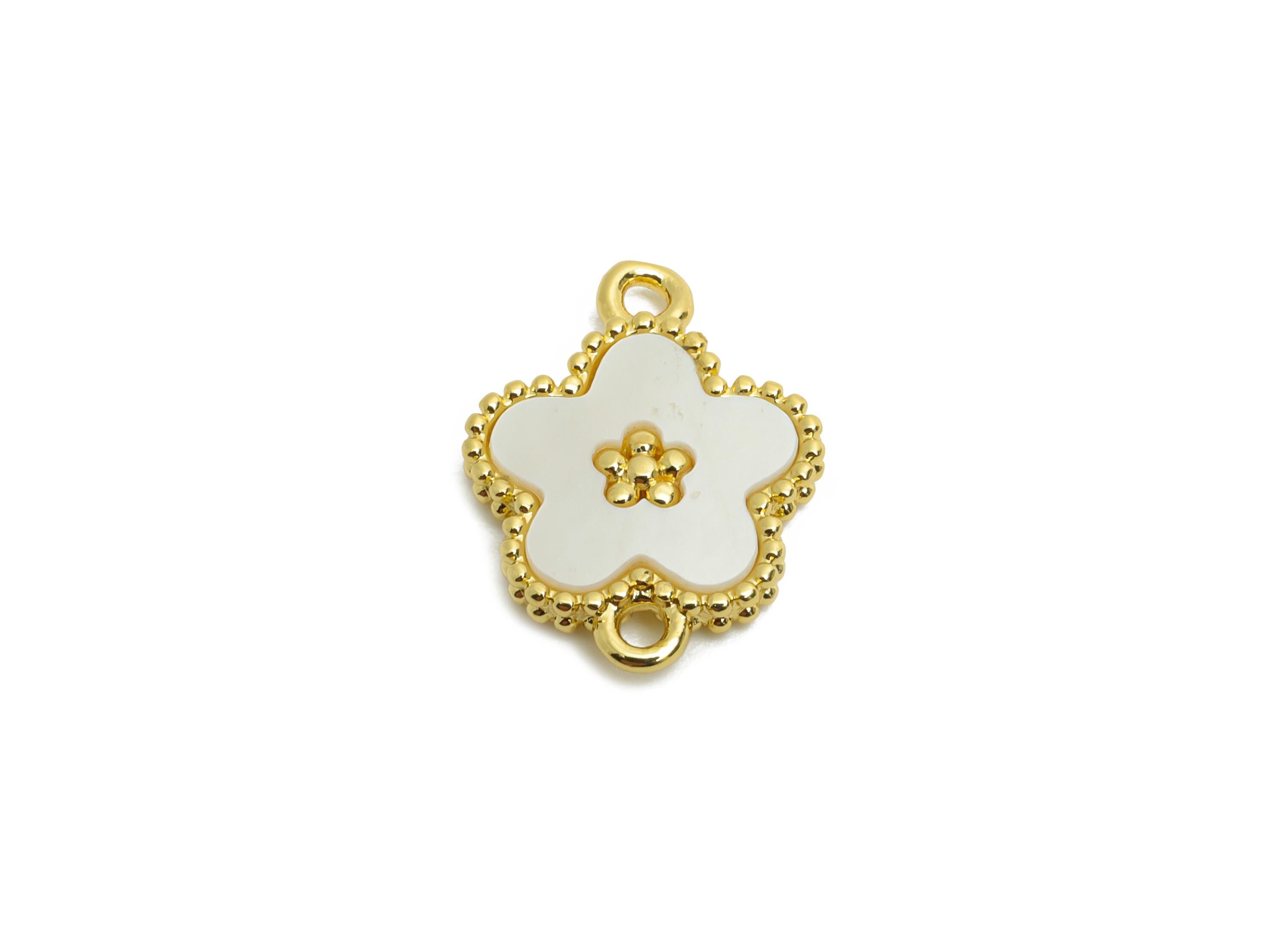 Brass Floral Shell Connector - Brass Luxury Flower Pendant - Gold Botanical Shell Bracelet Charm - 18K Real Gold Plated - 15x11x2mm-RGP10634 - DOMEDBAZAAR
