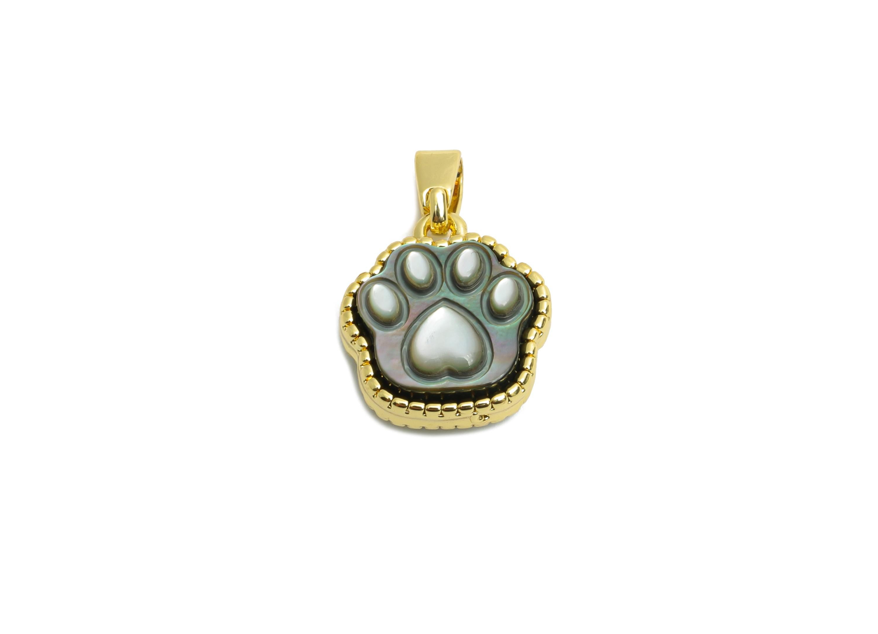 Brass Paw Shell Pendant - Brass Abalone Shell Paw Pendant - Cute Pearl Pendant For Necklace - 18K Real Gold Plated - 13x11.77x5mm - RGP10630 - DOMEDBAZAAR