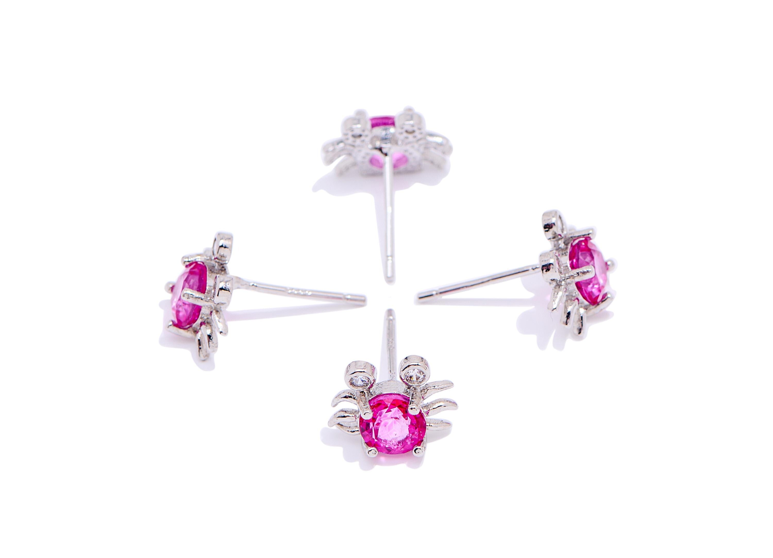 Topaz Brass Cute Crab Studs - Textured Gemstone Marine Posts - Dainty Jewelry Making - Silver Stud - White K Plated - 9.74x7.6x4mm - NS2621 - DOMEDBAZAAR