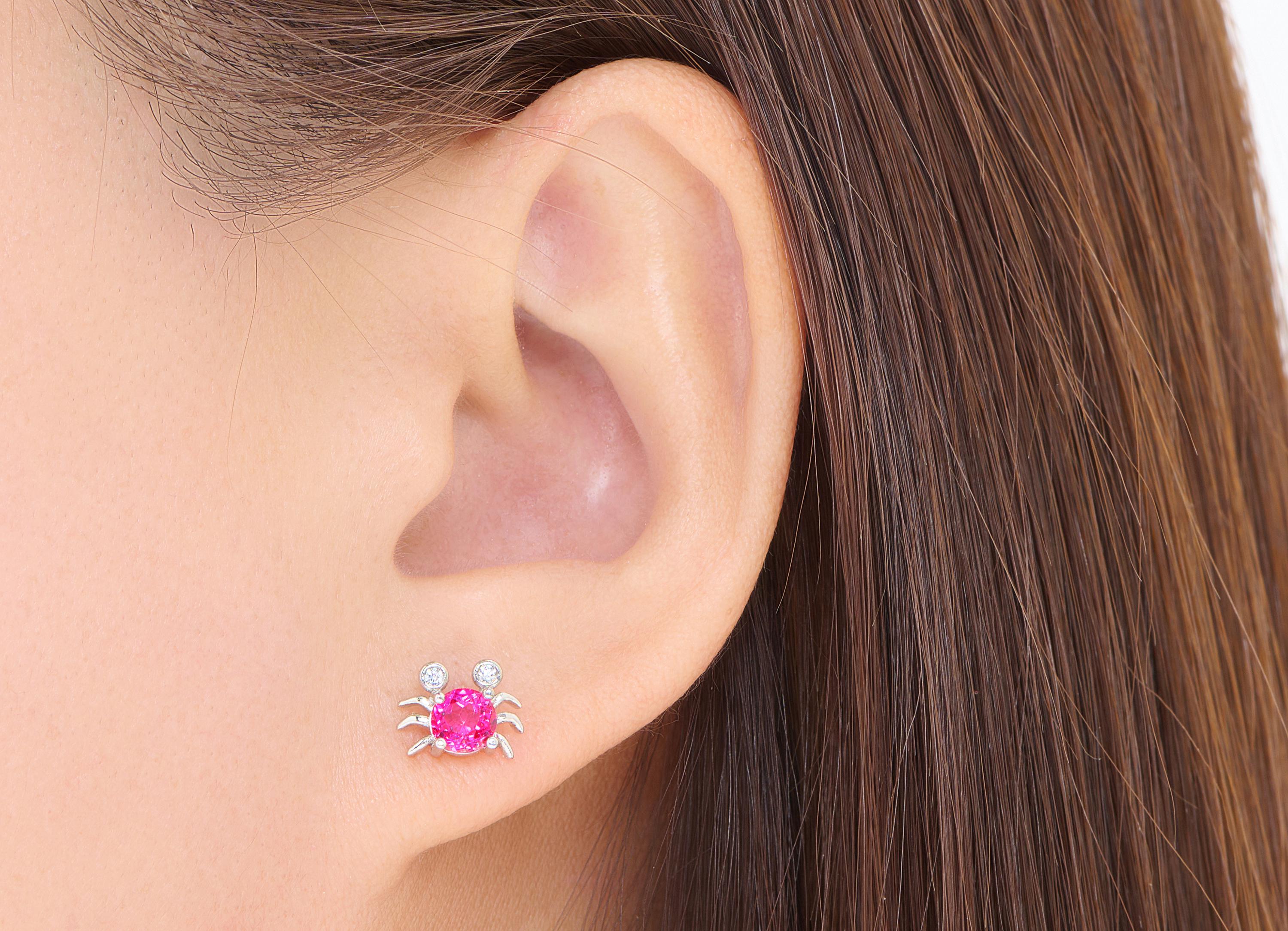 Topaz Brass Cute Crab Studs - Textured Gemstone Marine Posts - Dainty Jewelry Making - Silver Stud - White K Plated - 9.74x7.6x4mm - NS2621 - DOMEDBAZAAR