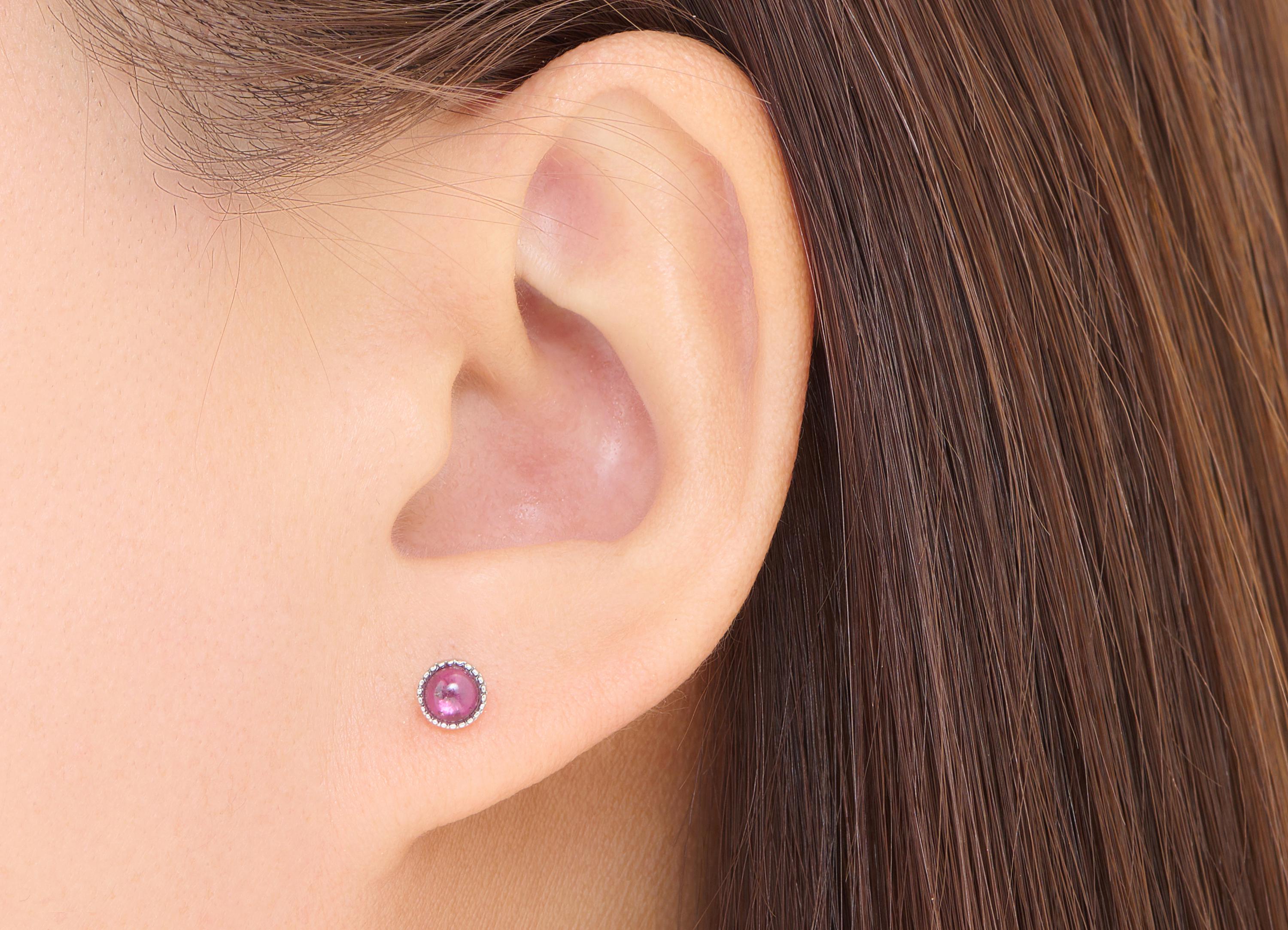 Garnet Brass Round Stud - Mini Round Gemstone Earring Post - Modern Jewelry Making - Silver Stud - White K Plated - 5.33x5.33x2.3mm - NS2655 - DOMEDBAZAAR