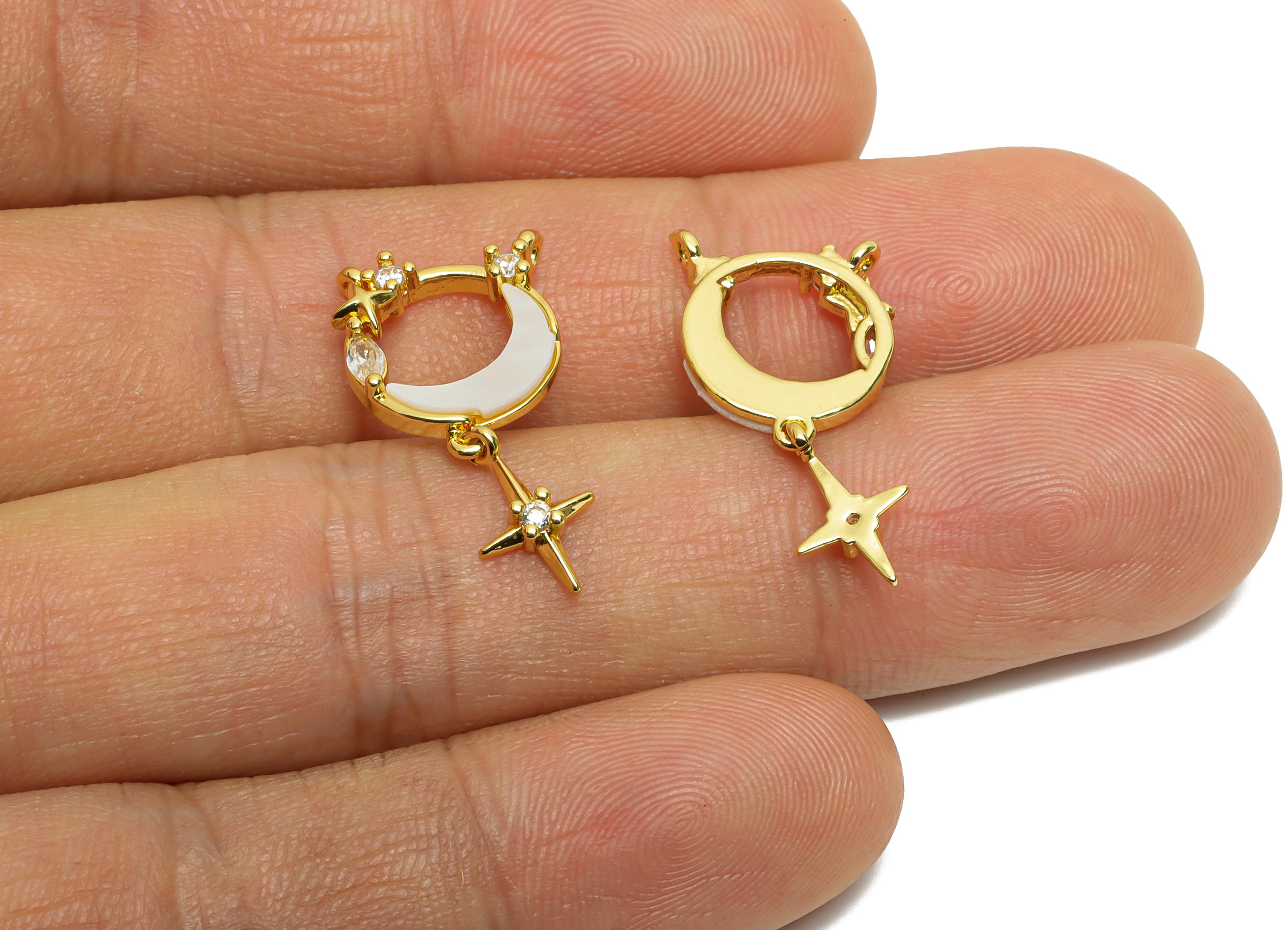 Brass Crescent Shell Pendant - Brass Star Shell Marquise Pendant - Cubic Zircon Pearl Pendant - 18K Real Gold Plated - 16x16x4mm - RGP10628 - DOMEDBAZAAR