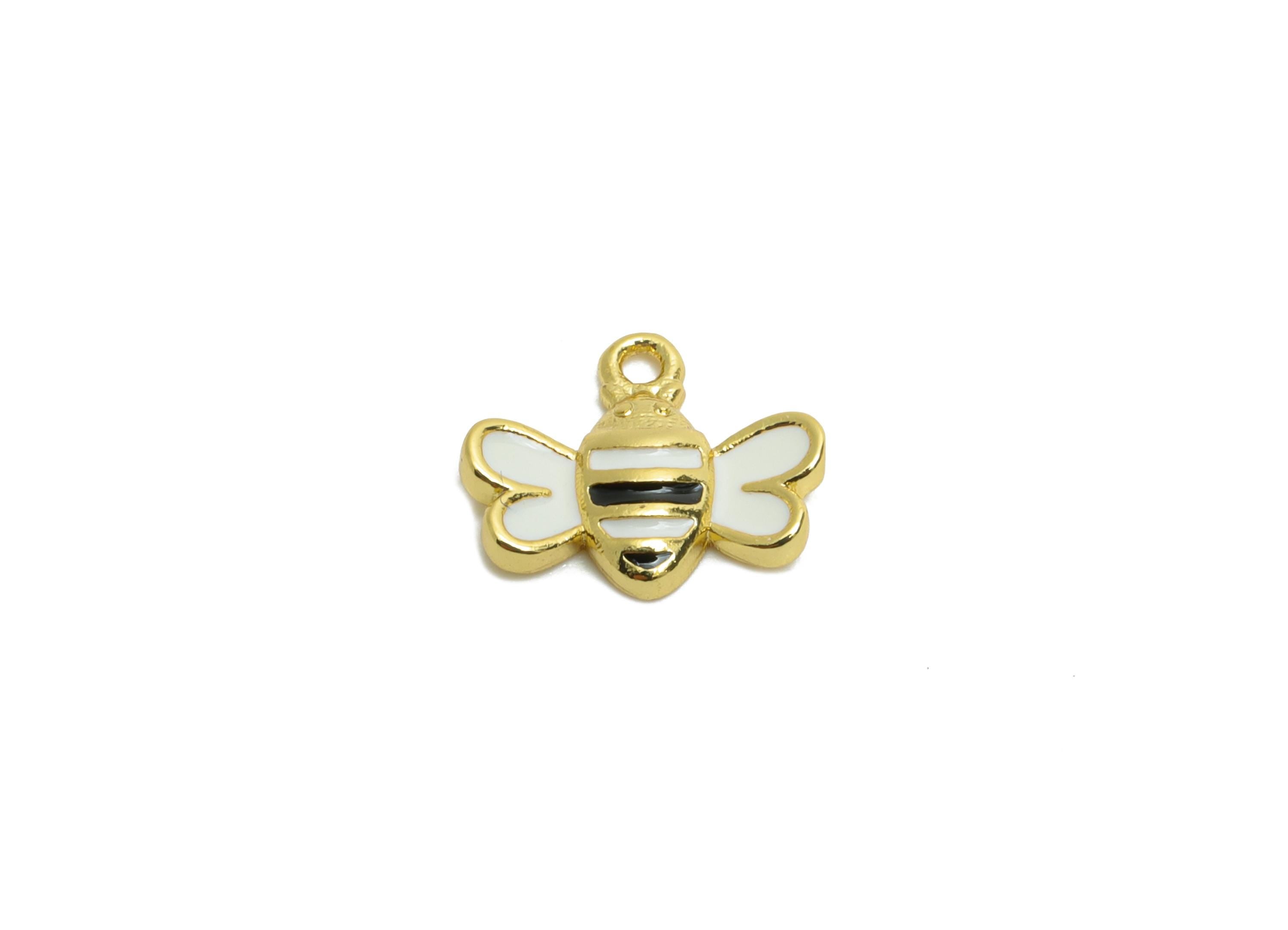 Brass Bee Earring Charm - Brass Tiny Enamel Earring Charm - Mini Bee Charm For Bracelet - 18K Real Gold Plated - 8x10x1.78mm - RGP10608
