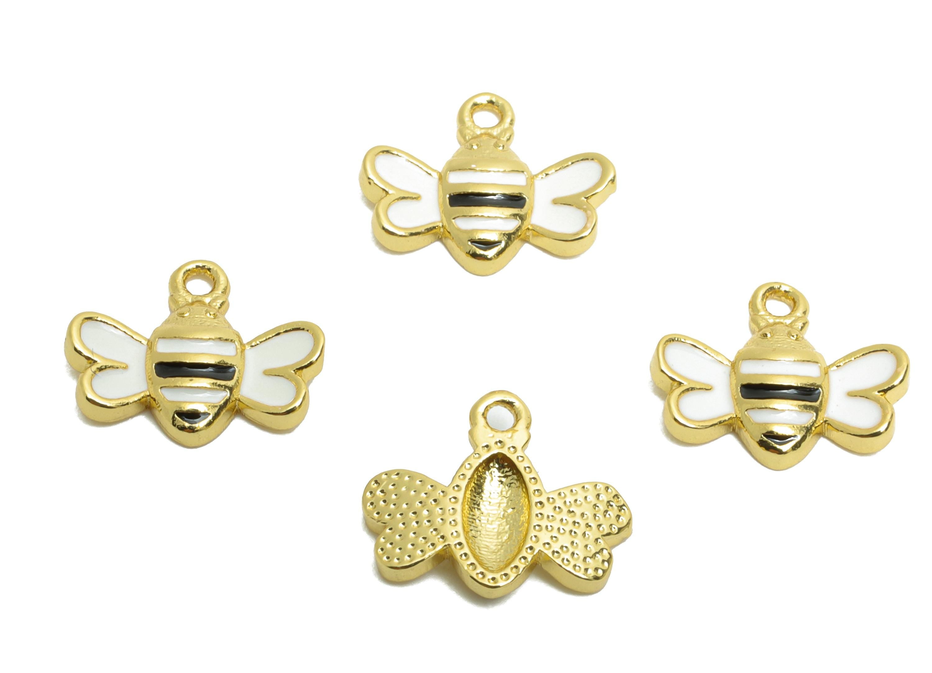Brass Bee Earring Charm - Brass Tiny Enamel Earring Charm - Mini Bee Charm For Bracelet - 18K Real Gold Plated - 8x10x1.78mm - RGP10608 - DOMEDBAZAAR