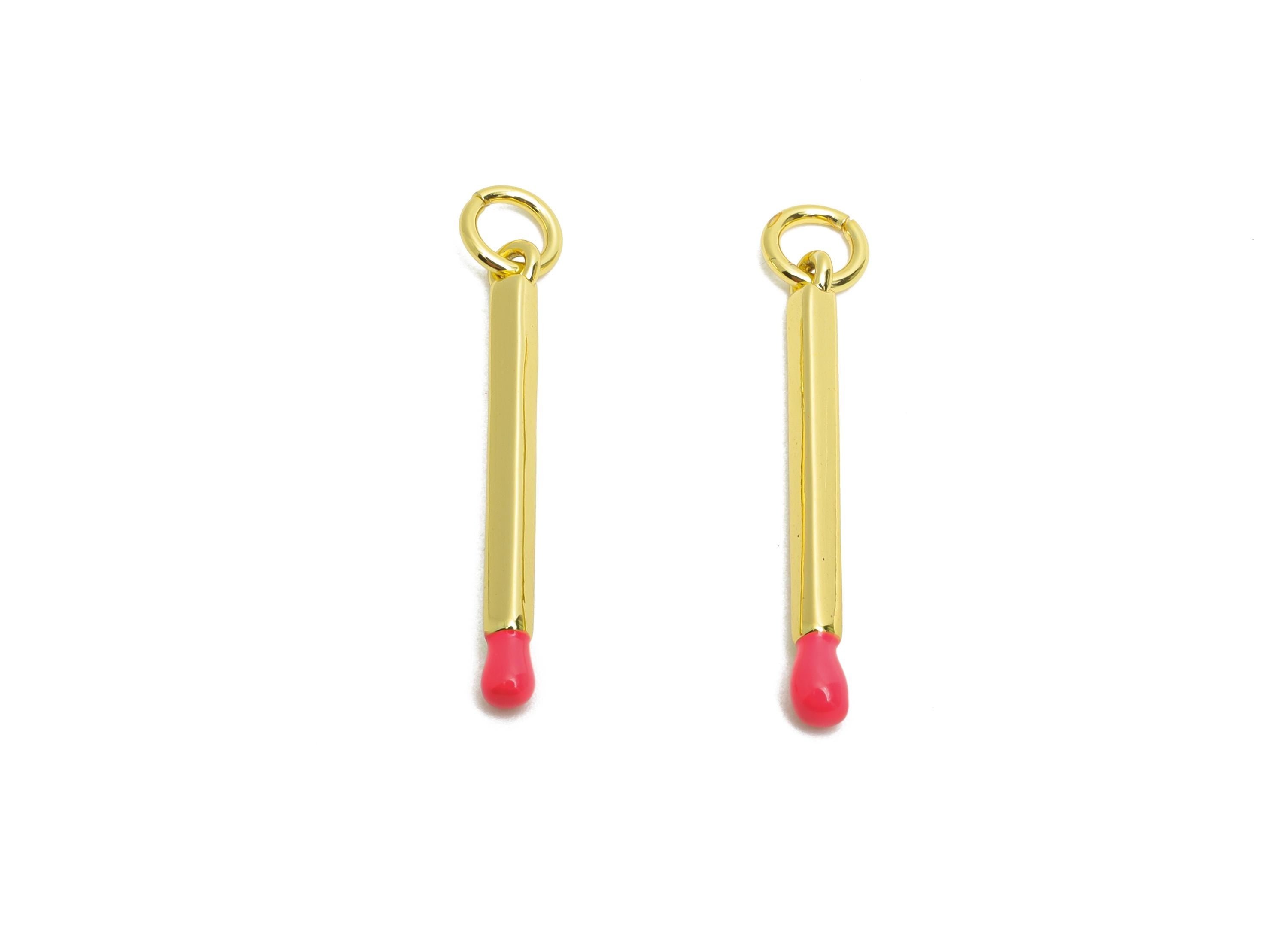 Brass Matches Earring Charm - Brass Enamel Earring Charm - Artistic Minimalist For Bracelet - 18K Real Gold Plated - 23x2x2.33mm - RGP10616 - DOMEDBAZAAR
