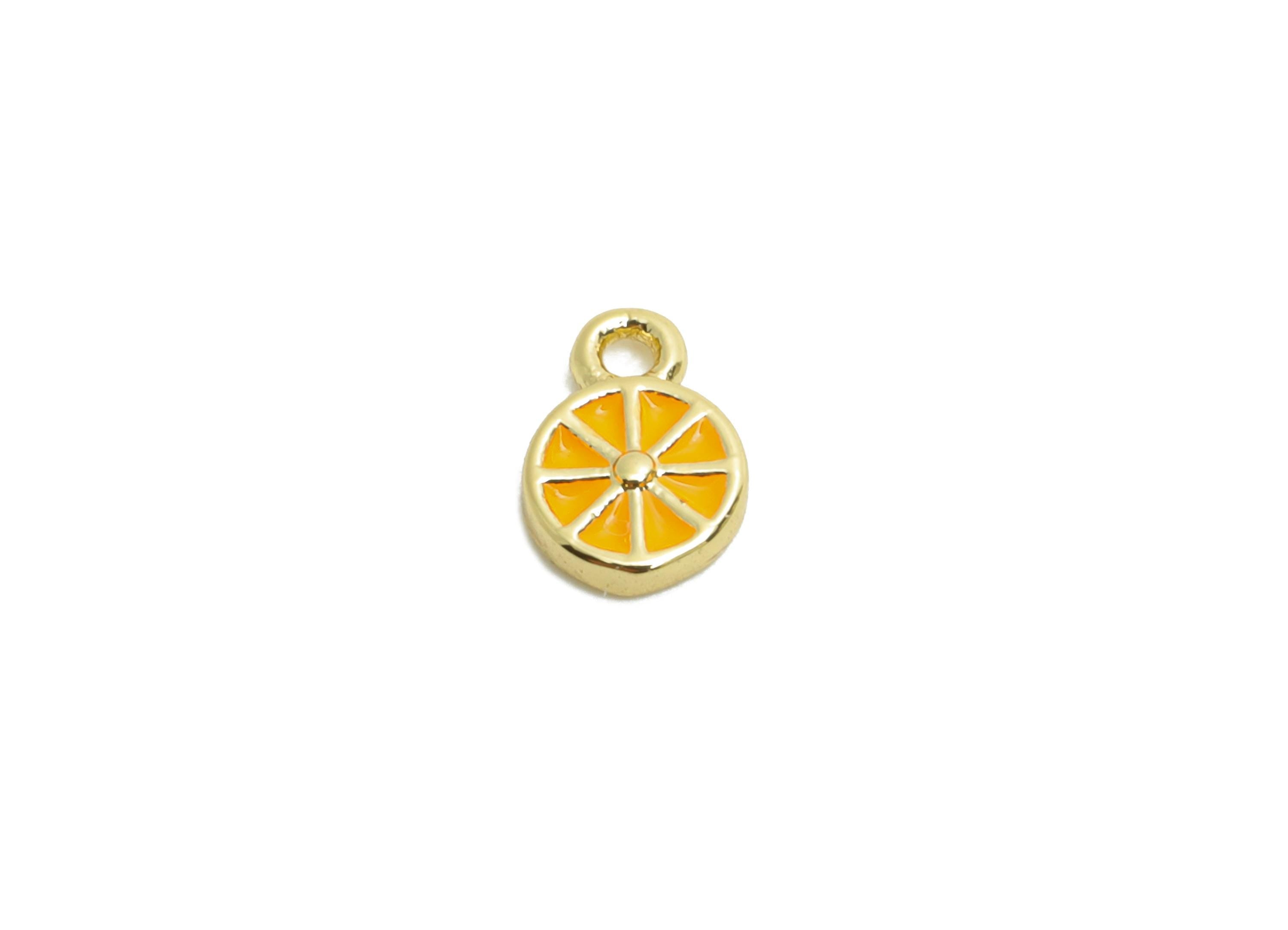 Brass Tiny Lemon Earring Charm - Brass Enamel Lemon Charm - Dainty Mini Charm For Bracelet - 18K Real Gold Plated - 6x4x1.18mm - RGP10615 - DOMEDBAZAAR