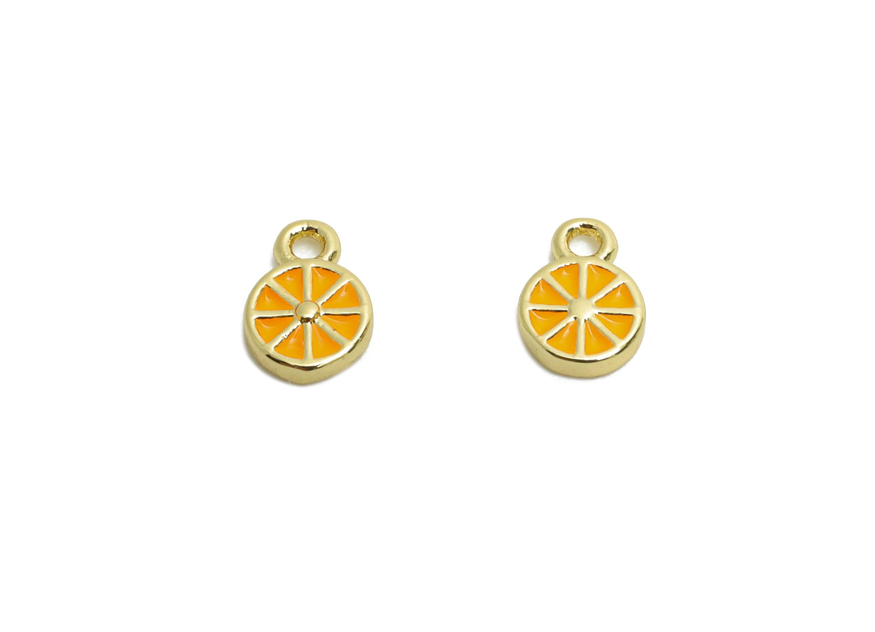 Brass Tiny Lemon Earring Charm - Brass Enamel Lemon Charm - Dainty Mini Charm For Bracelet - 18K Real Gold Plated - 6x4x1.18mm - RGP10615 - DOMEDBAZAAR