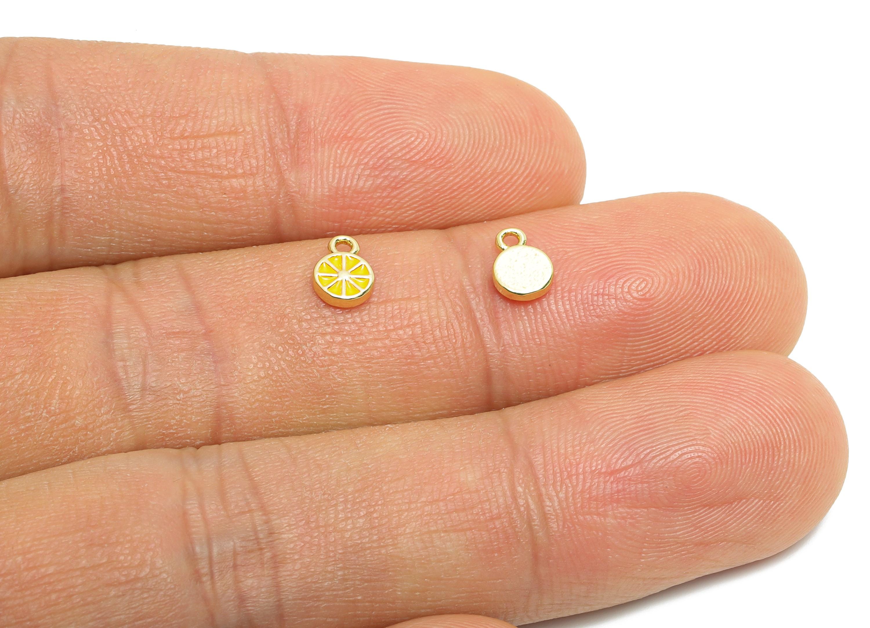 Brass Tiny Lemon Earring Charm - Brass Enamel Lemon Charm - Dainty Mini Charm For Bracelet - 18K Real Gold Plated - 6x4x1.18mm - RGP10615 - DOMEDBAZAAR