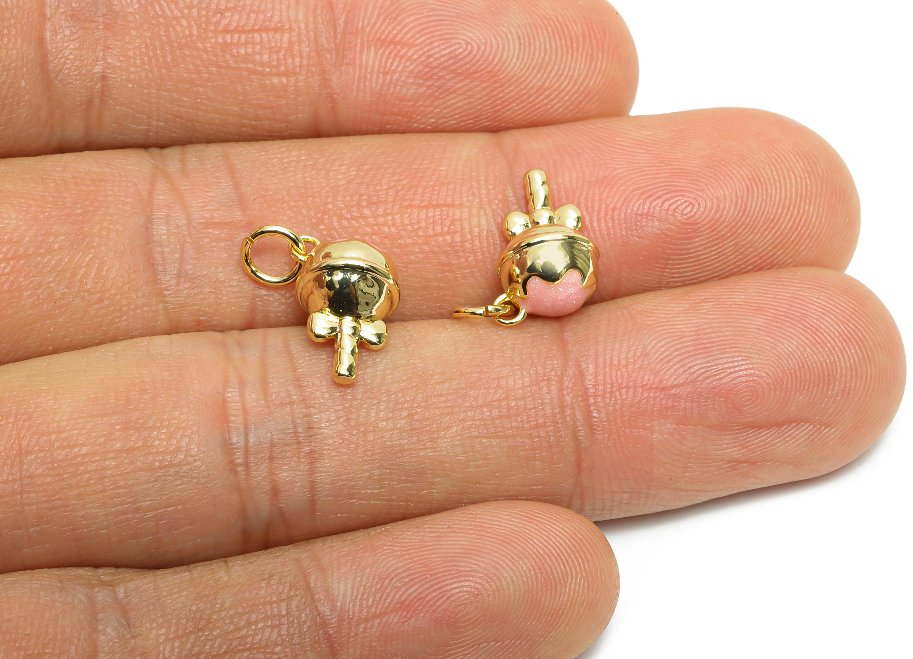 Brass Candy Earring Charm - Brass Bow Candy Enamel Earring Charm - Cute Charm For Bracelet - 18K Real Gold Plated - 12x8.4x8.4mm - RGP10602