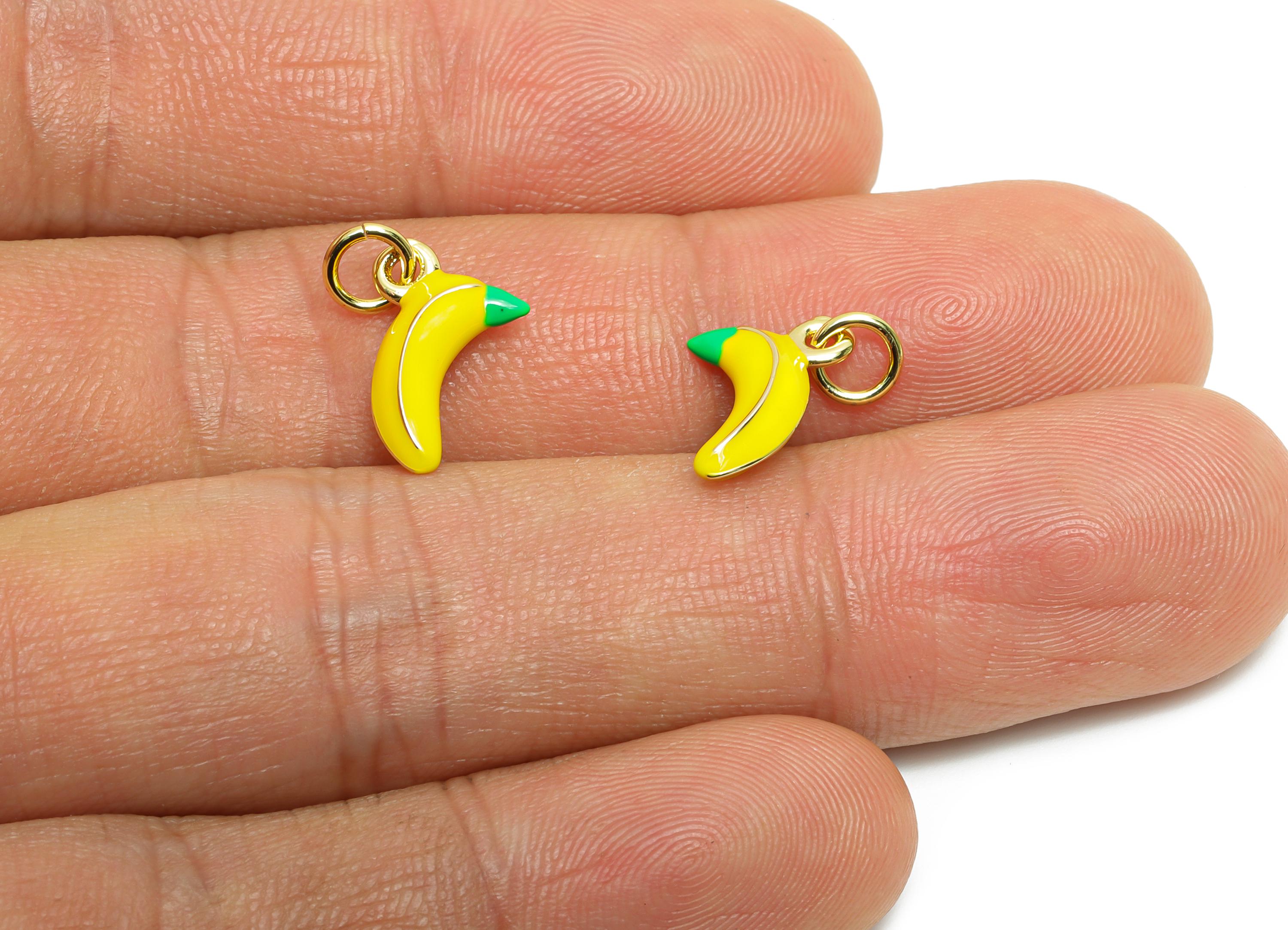 Brass Banana Earring Charm - Brass Colorful Enamel Charm - Dainty Yellow Banana For Bracelet - 18K Real Gold Plated - 13x8x2mm - RGP10597 - DOMEDBAZAAR