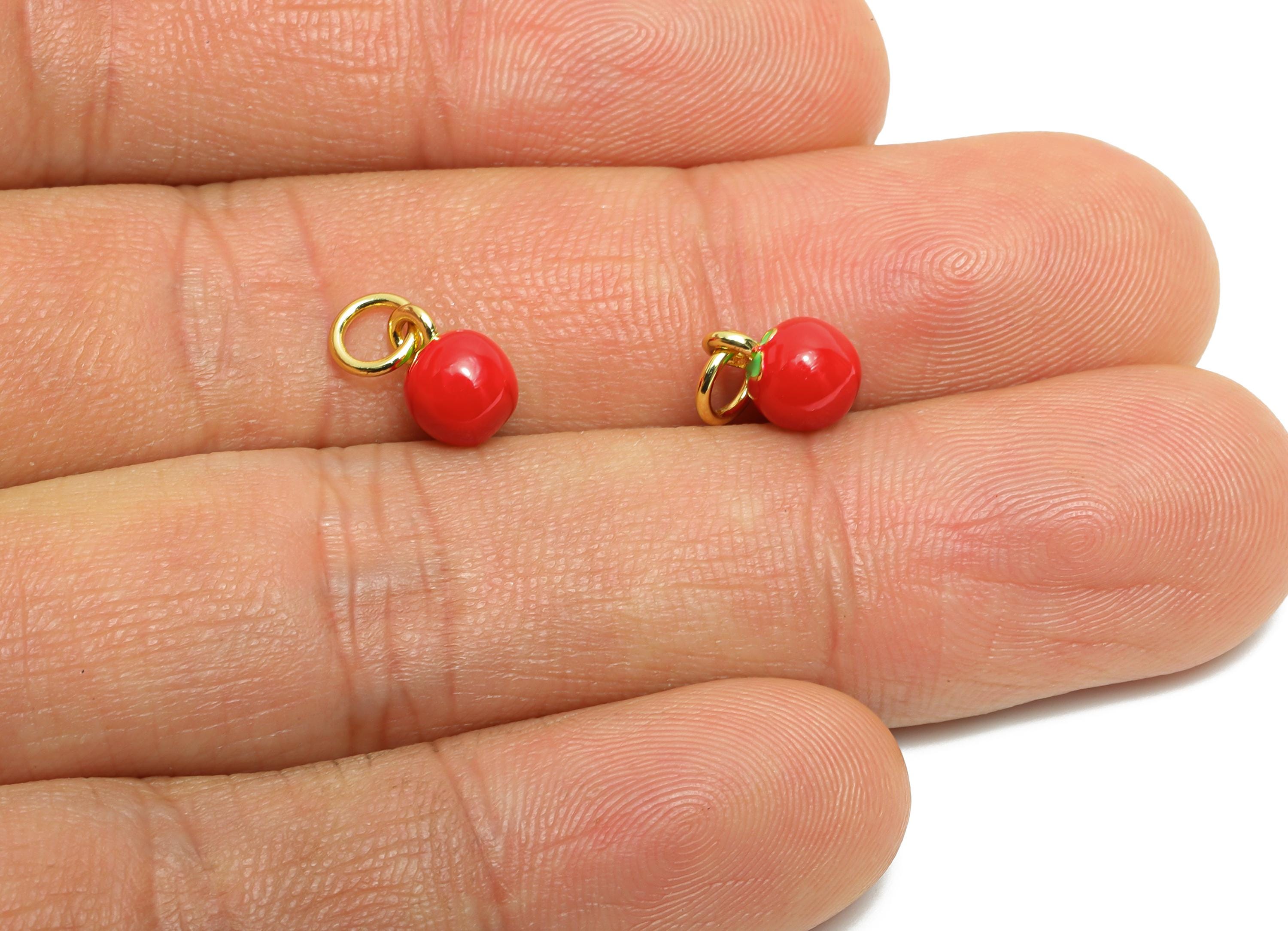 Brass Tiny Apple Earring Charm - Brass Enamel Fruit Charm - Dainty Cute Charm For Bracelet - 18K Real Gold Plated - 8x6x6.13mm - RGP10611 - DOMEDBAZAAR