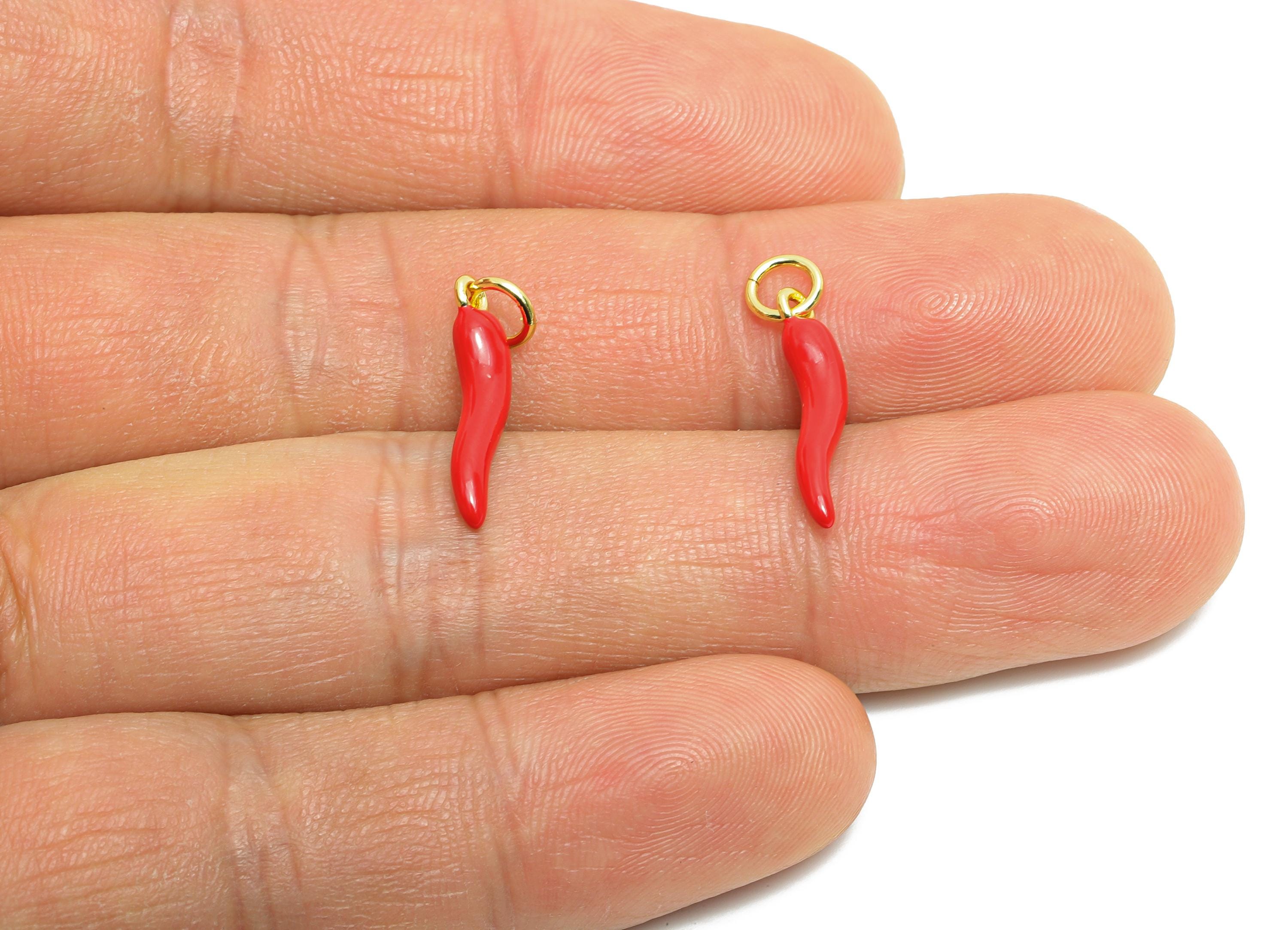 Brass Chili Earring Charm - Brass Colorful Enamel Charm - Dainty Wavy Chili For Bracelet - 18K Real Gold Plated - 17x4x3.19mm - RGP10596 - DOMEDBAZAAR