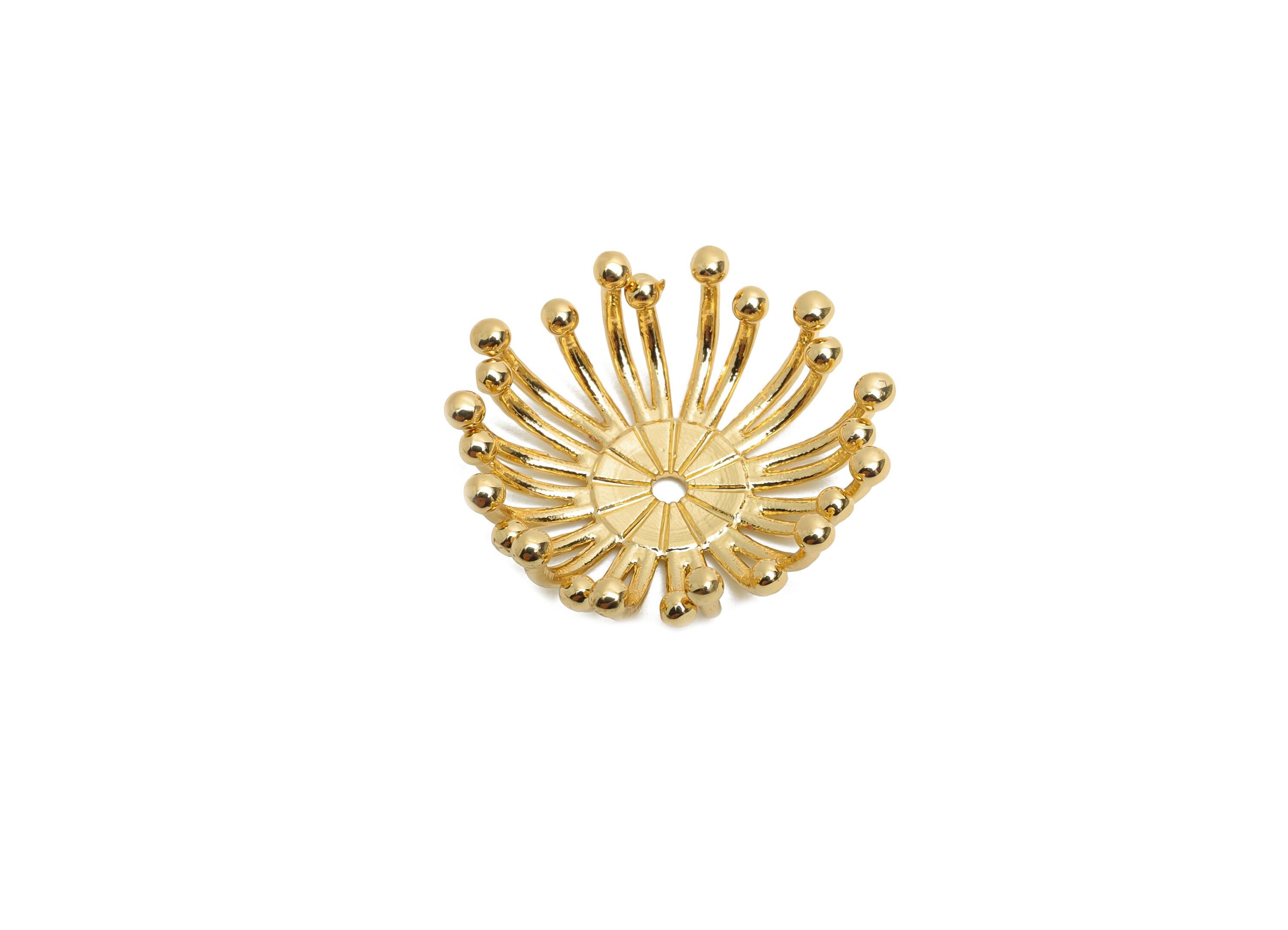 Golden Bracelet Charm - Brass Bracelet Space Bead - Brass Crown Bead Base - Brass Bead Setting - 18K Real Gold Plated - 19x19x6mm - RGP10695 - DOMEDBAZAAR