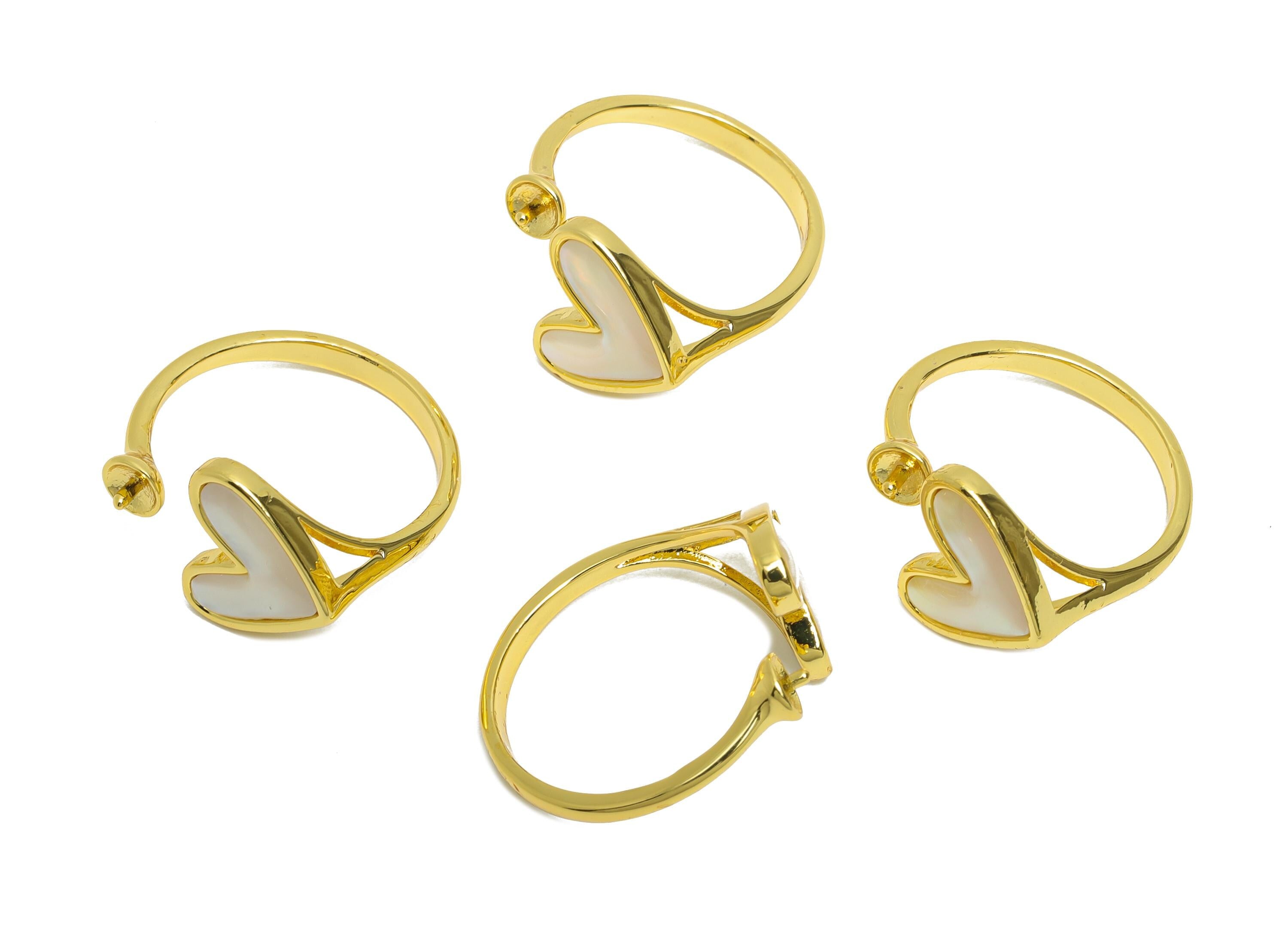 Adjustable Heart Ring - Brass Heart Ring for Pearl - Shell Open Ring - Modern Love Ring Setting - 18K Real Gold Plated - 20x19x12mm-RGP10621 - DOMEDBAZAAR
