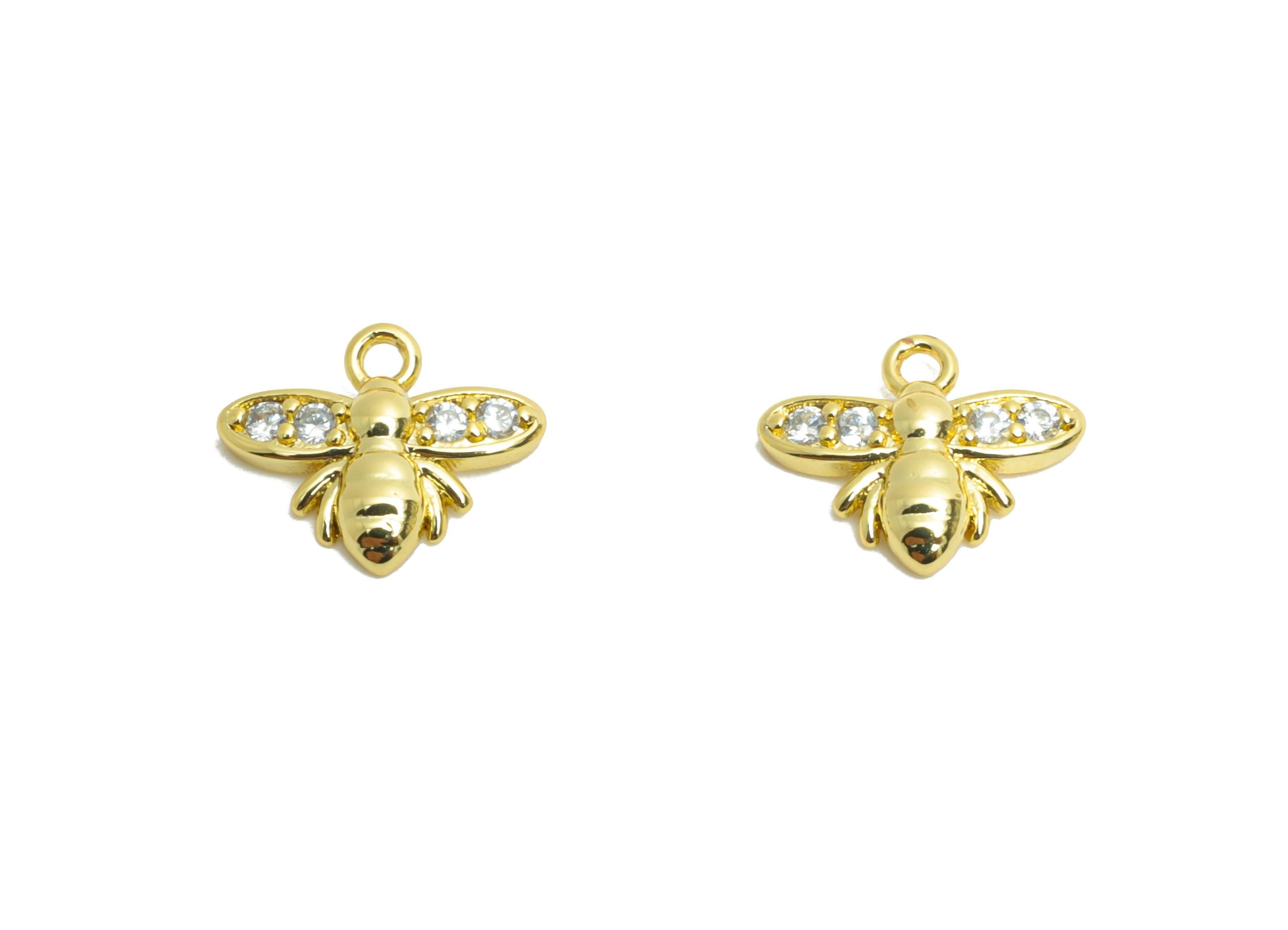 Brass Tiny Bee Charm - Brass Cubic Zircon Sparking Charm - Brass Dainty Charm For Bracelet - 18K Real Gold Plated - 7.6x9.11x1mm - RGP10614 - DOMEDBAZAAR