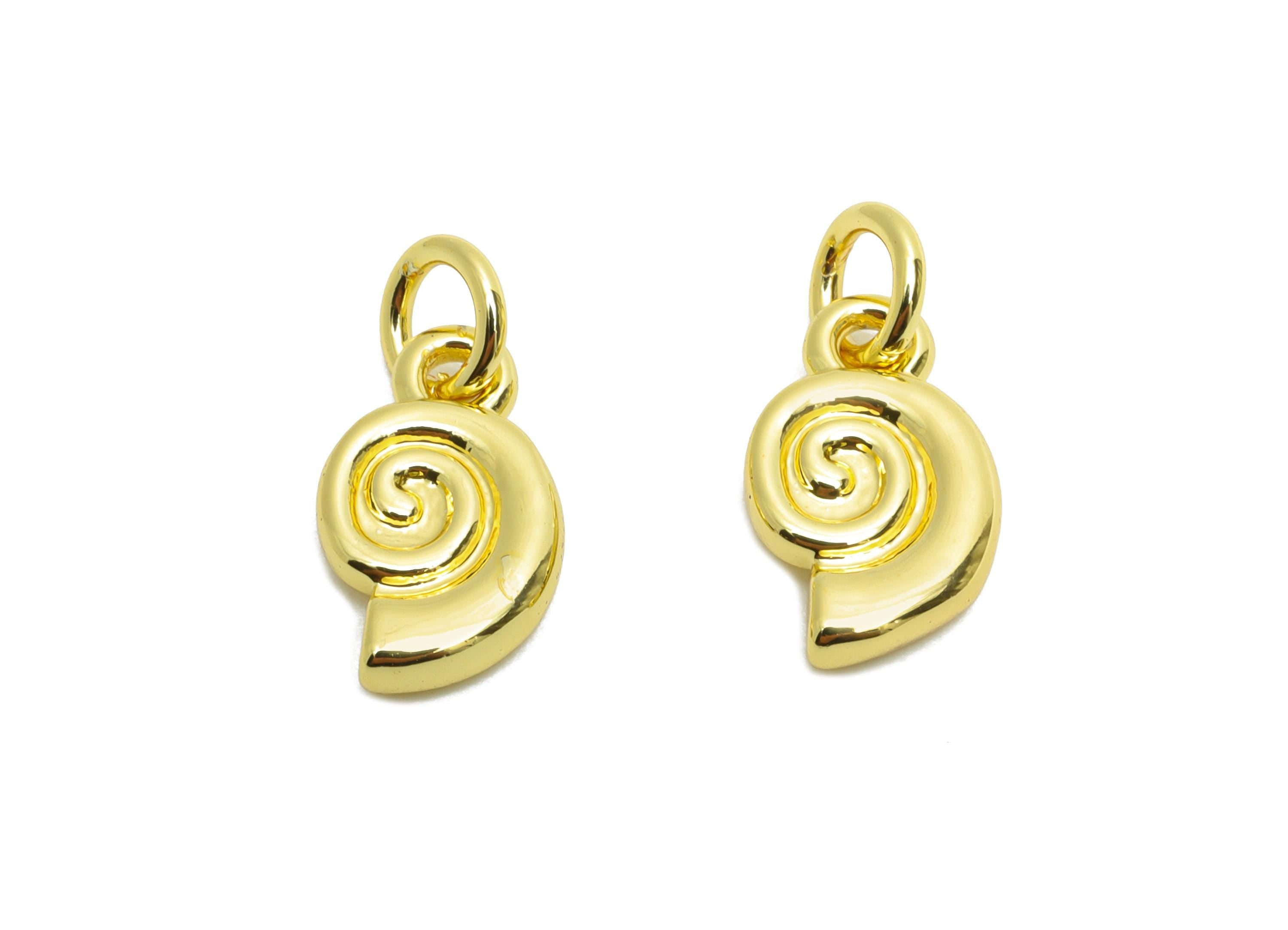 Brass Snail Earring Charm - Brass Conch Gold Earring Charm - Dainty Charm For DIY Bracelet - 18K Real Gold Plated - 11.7x7.94x2mm - RGP10595 - DOMEDBAZAAR