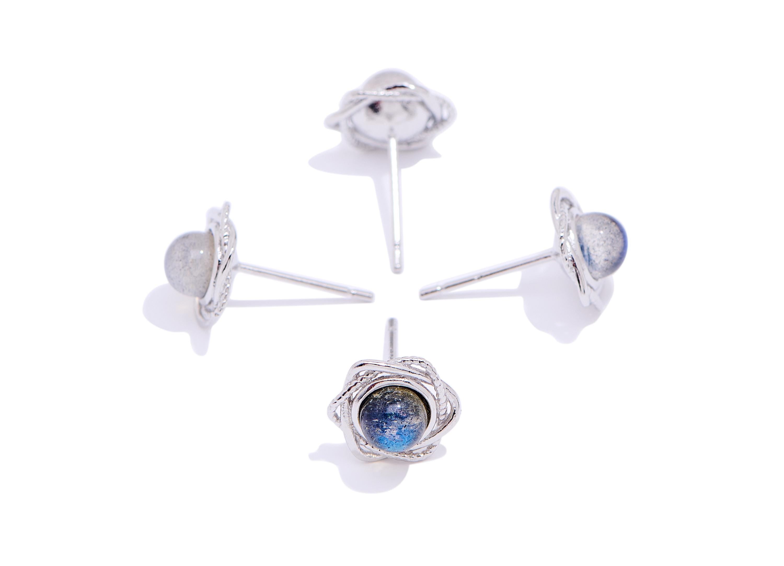 Moonstone Brass Flower Stud - Chic Twisted Frame Gemstone Post - Artistic Jewelry Making - Silver Stud - White K Plated - 11x10x6mm - NS2659 - DOMEDBAZAAR