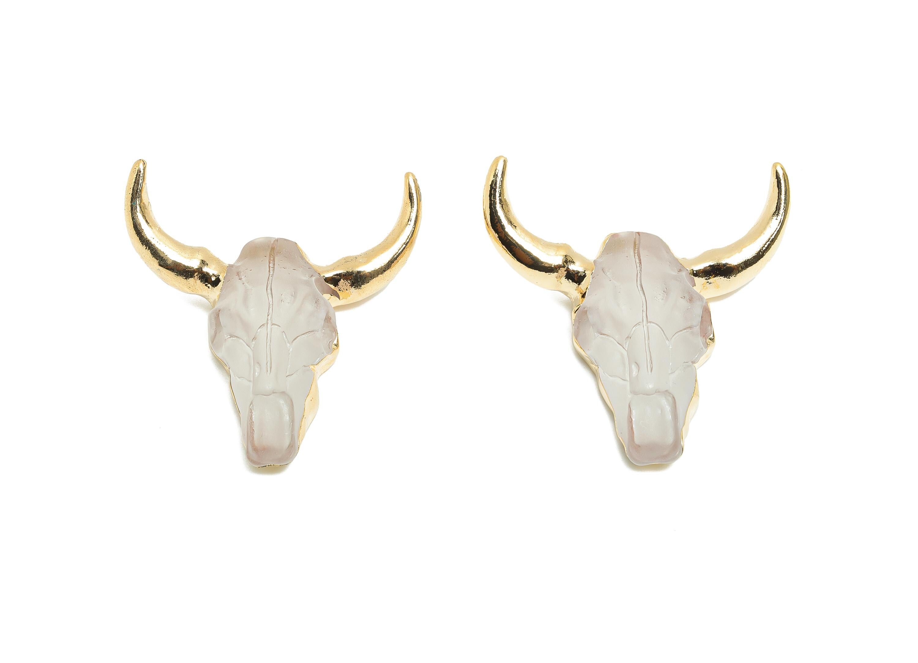 Bull Skull Pendant - Buffalo Cattle Skull Pendant - Resin Horn Animal Pendant - Bull Head Druzy - Horned Pendant - 46x44.15x12.88mm - RC1215 - DOMEDBAZAAR