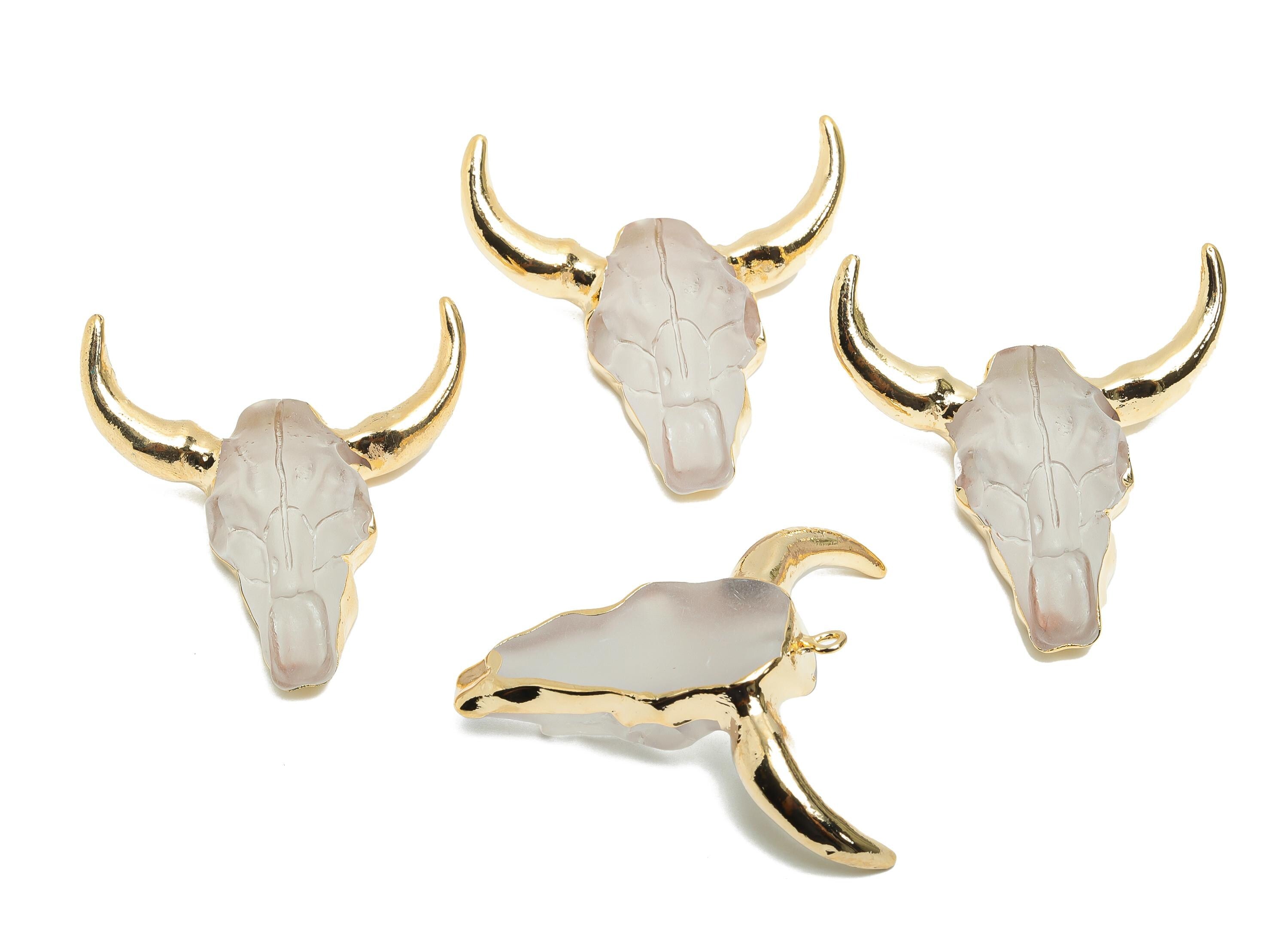 Bull Skull Pendant - Buffalo Cattle Skull Pendant - Resin Horn Animal Pendant - Bull Head Druzy - Horned Pendant - 46x44.15x12.88mm - RC1215 - DOMEDBAZAAR