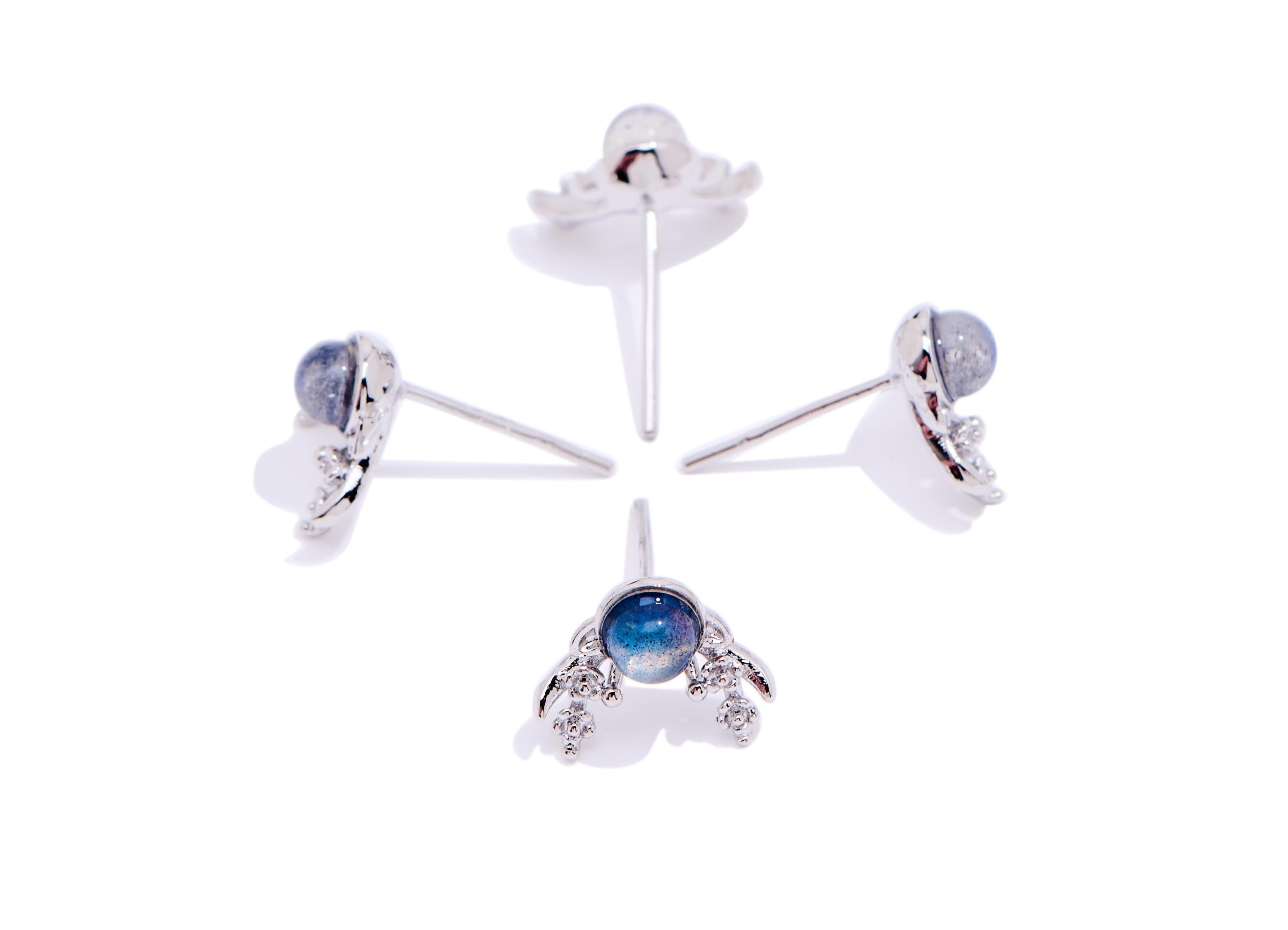 Moonstone Brass Antler Studs - Sparkling Gemstone Earring Posts - Jewelry Making - Silver Stud - White K Plated - 10.91x8.78x5.3mm - NS2644 - DOMEDBAZAAR