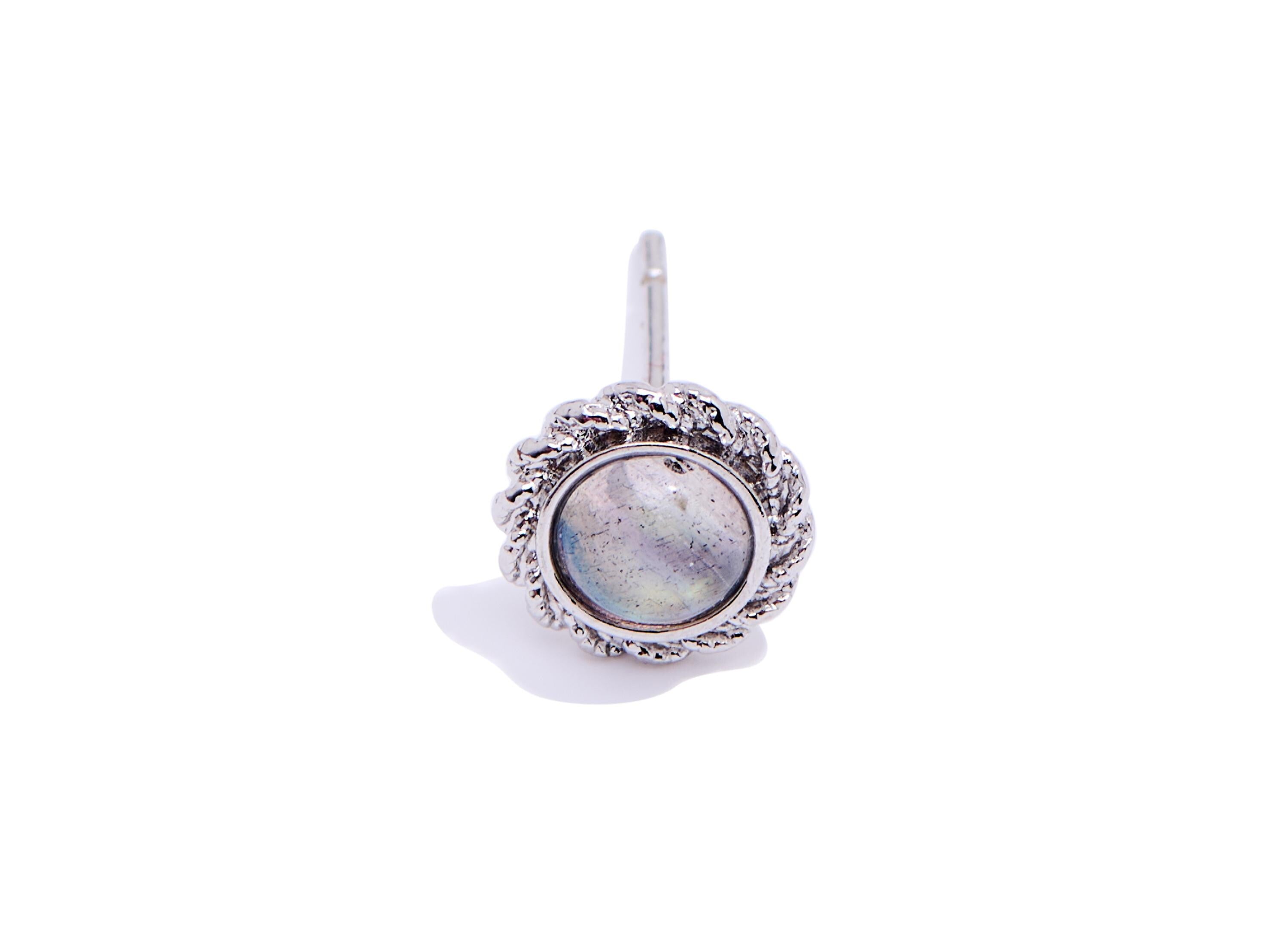 Moonstone Brass Flower Studs - Textured Round Gemstone Posts - Modern Jewelry Making - Silver Stud - White K Plated - 8.26x8.26x3mm - NS2660 - DOMEDBAZAAR