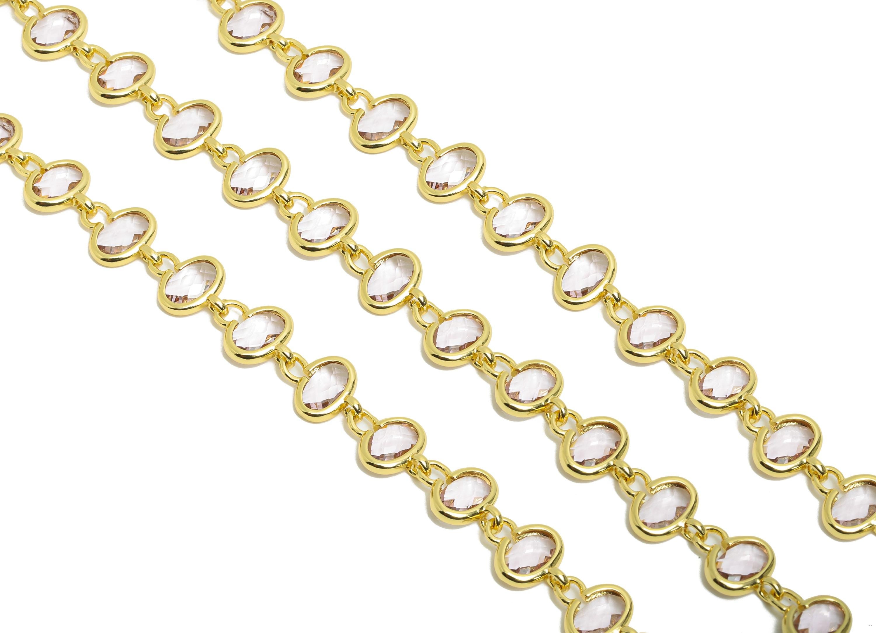 Brass Sparkling Crystal Chain - Brass Transparent Stones Chain - 15.75inch/strand - Elegant Jewelry -  18K Real Gold Plating - RGP10460 - DOMEDBAZAAR