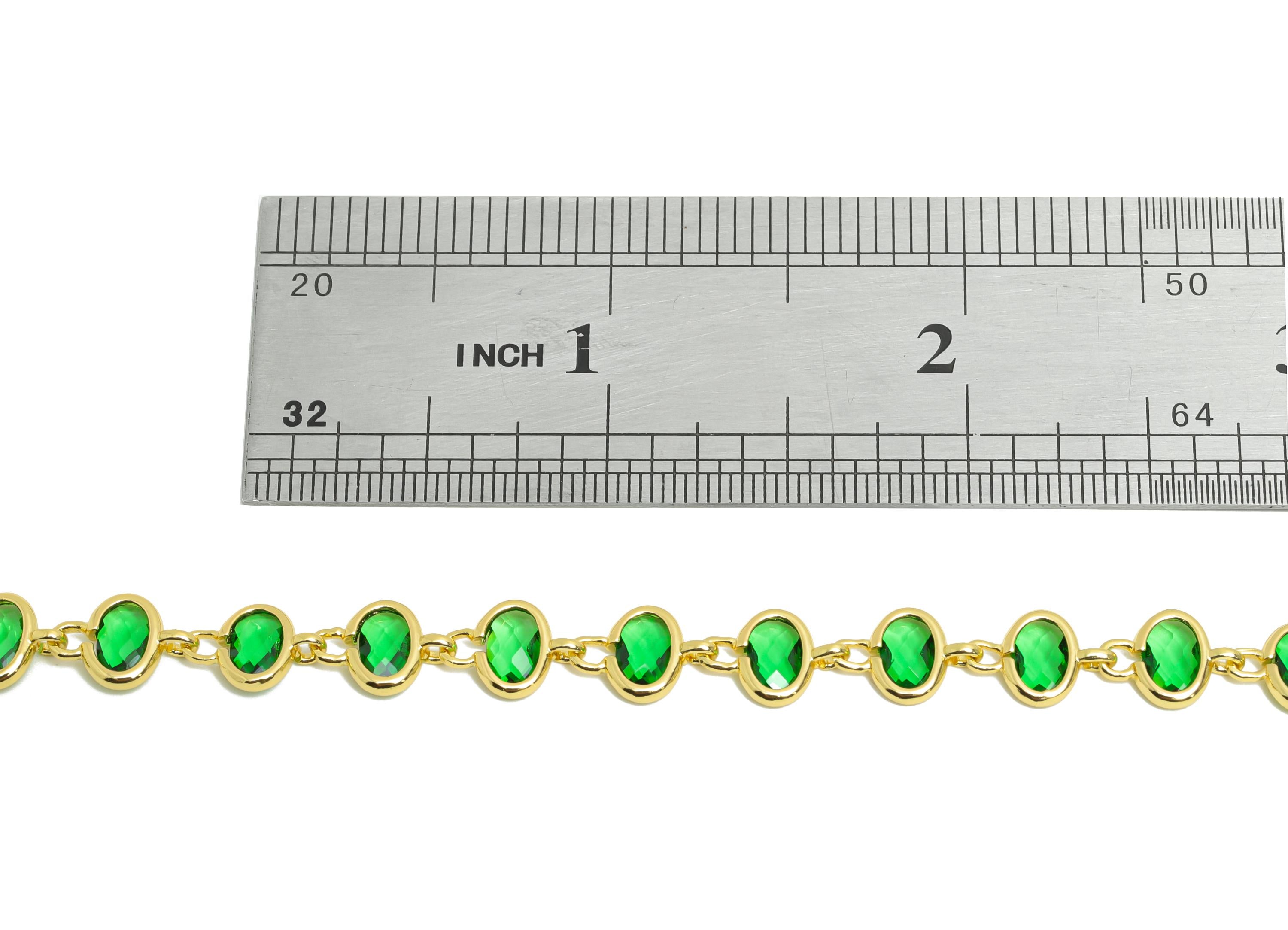 Brass Sparkling Crystal Chain - Brass Green Stones Chain - 15.75inch/strand - Dainty DIY Necklace Jewelry -  18K Real Gold Plating -RGP10461 - DOMEDBAZAAR