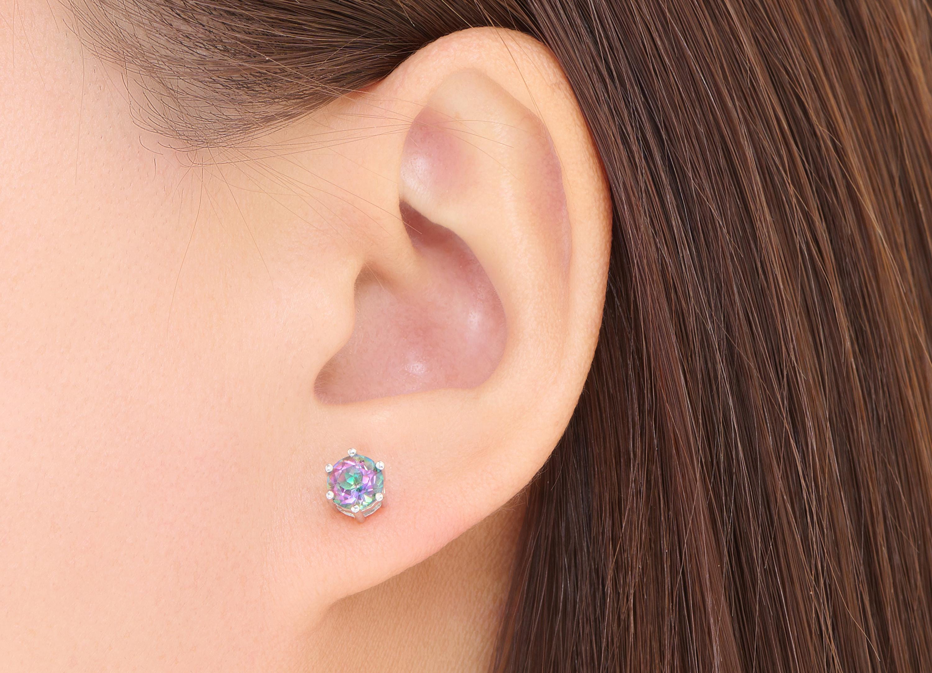 White Crystal Brass Round Stud - Faceted Natural Gemstone Post - Classic Jewelry Making - Silver Stud - White K Plated - 7x6.5x6mm - NS2633 - DOMEDBAZAAR