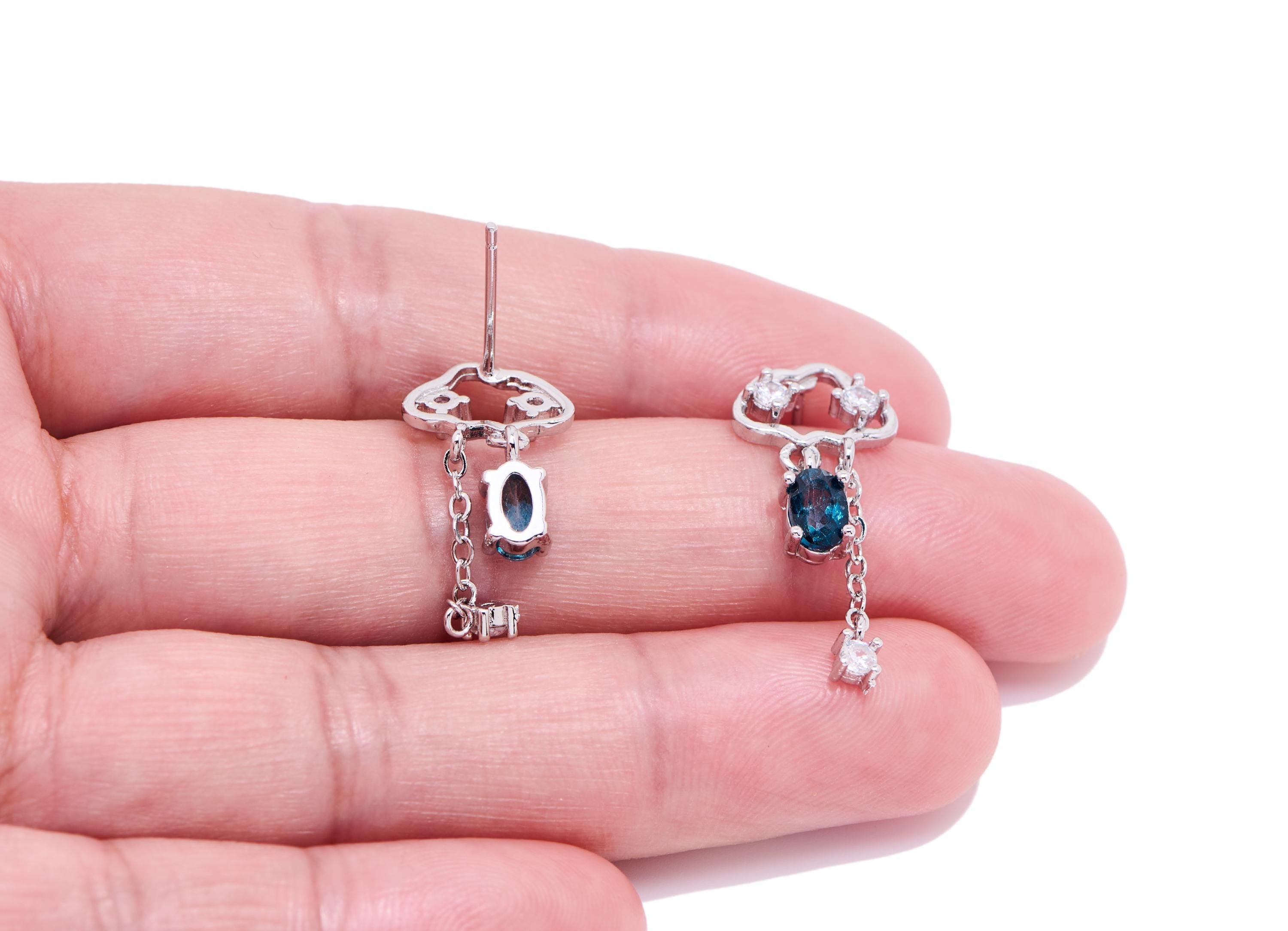 Topaz Brass Dangle Cloud Stud - Chic Zircon Raindrop Hanging Gem Post - Jewelry Making - Silver Stud - White K Plated - 24x11x3.67mm-NS2570 - DOMEDBAZAAR