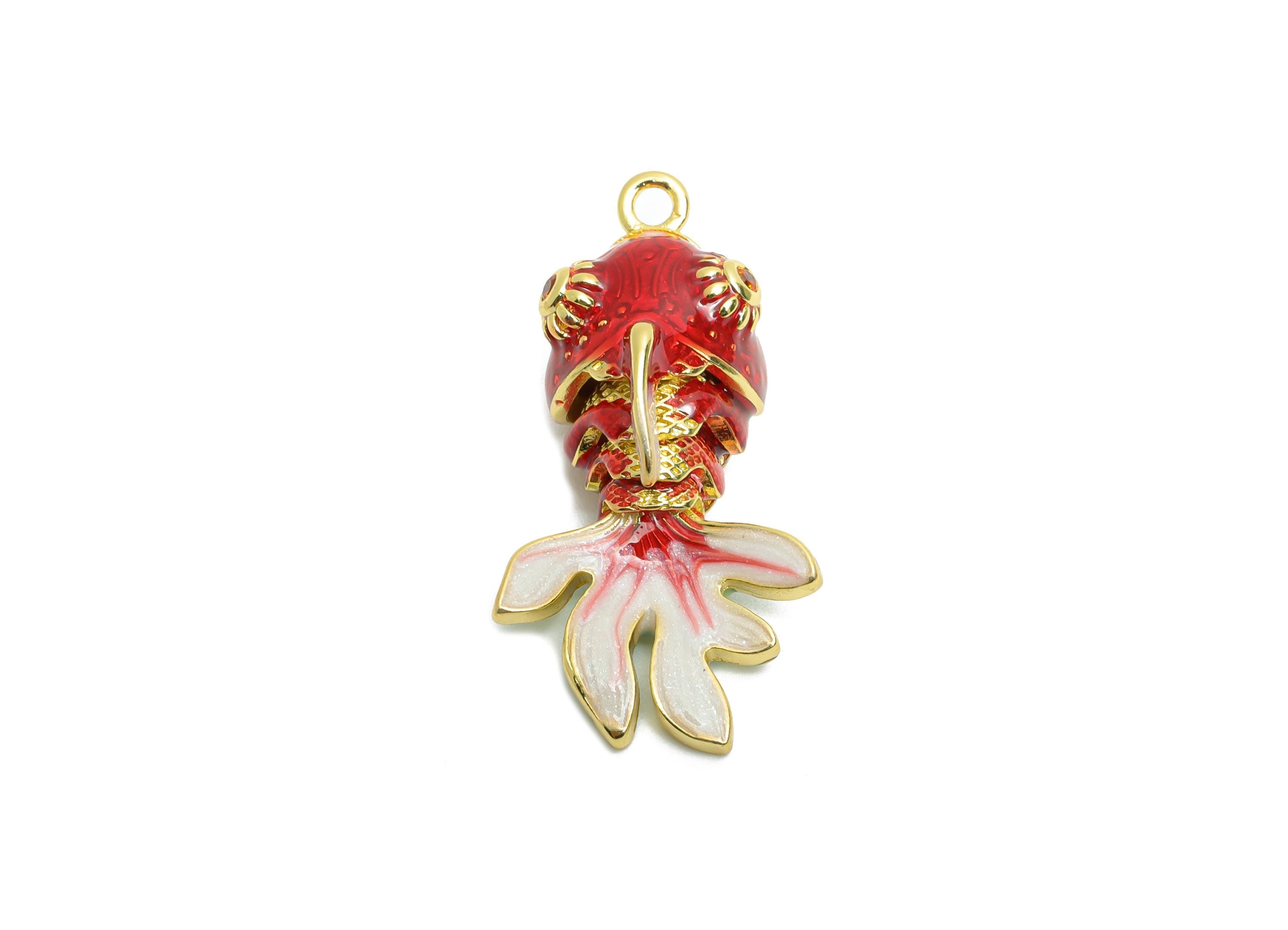 Dainty Cloisonne Enamel Fish Charm - Brass Colorful Movable Fish Charm - Active Fish Pendant - 18K Real Gold Plating - 29x15x10mm - RGP10451