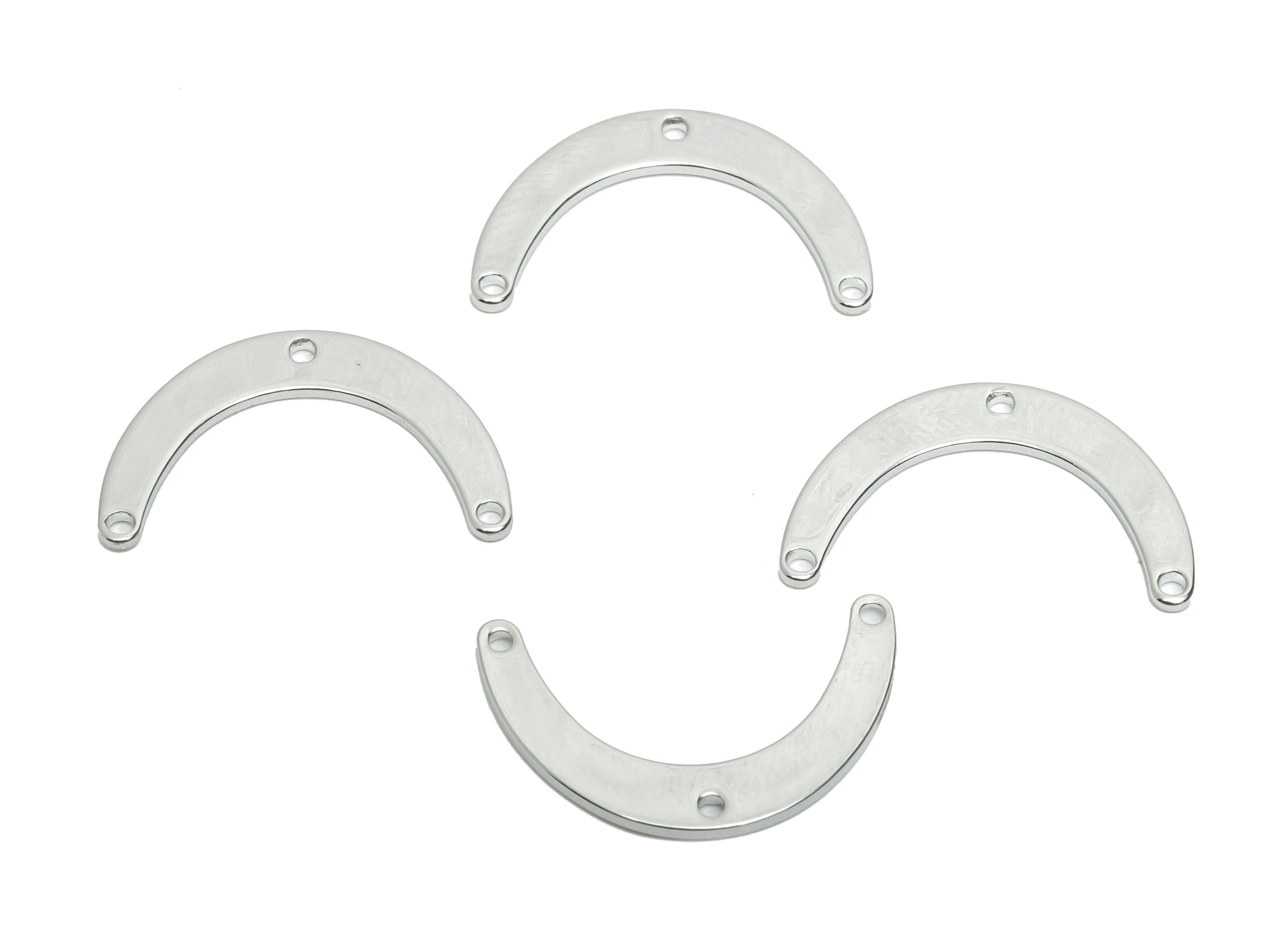 Brass Arch Earring Connector - Silver Crescent 3 Holes Connector - DIY Jewelry Connector - 18K White Gold Plated - 20x12.74x0.9mm - RGP10423 - DOMEDBAZAAR