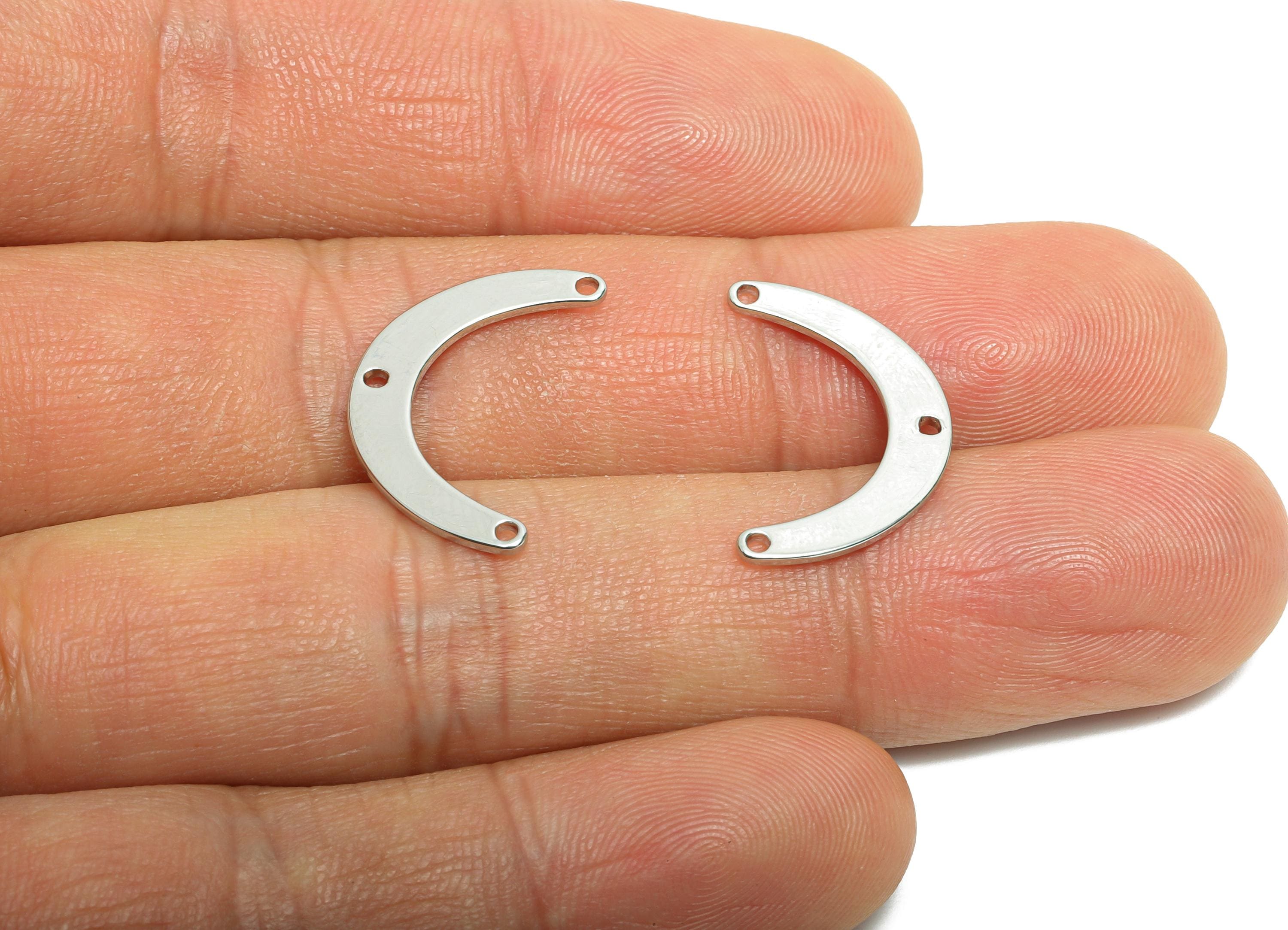 Brass Arch Earring Connector - Silver Crescent 3 Holes Connector - DIY Jewelry Connector - 18K White Gold Plated - 20x12.74x0.9mm - RGP10423 - DOMEDBAZAAR