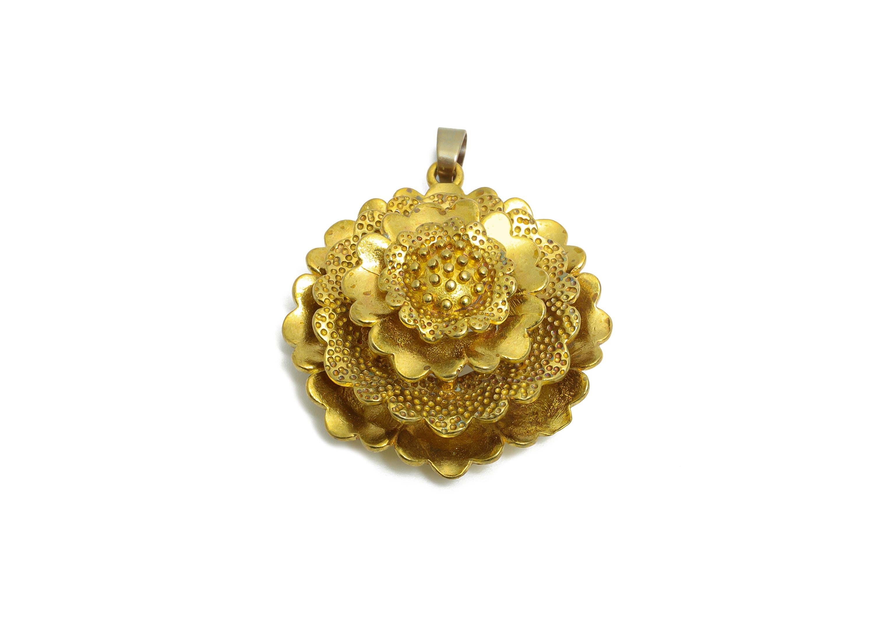 Brass Flower Pendant - Raw Brass Layered Flower Pendant - Statement Botanical Pendant for Necklace - Refined Jewelry - 36x29x13.4mm -PP11100 - DOMEDBAZAAR