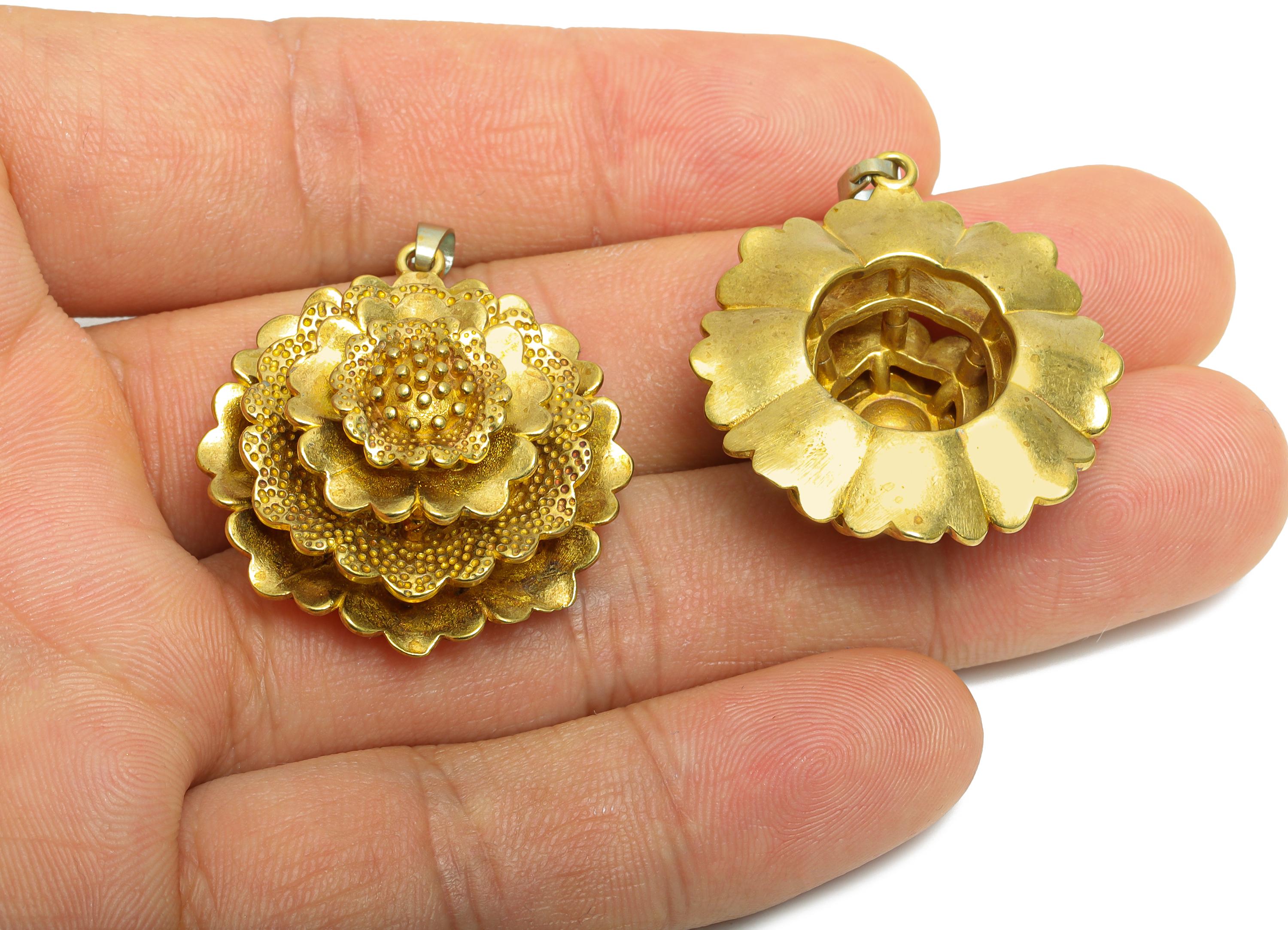 Brass Flower Pendant - Raw Brass Layered Flower Pendant - Statement Botanical Pendant for Necklace - Refined Jewelry - 36x29x13.4mm -PP11100 - DOMEDBAZAAR