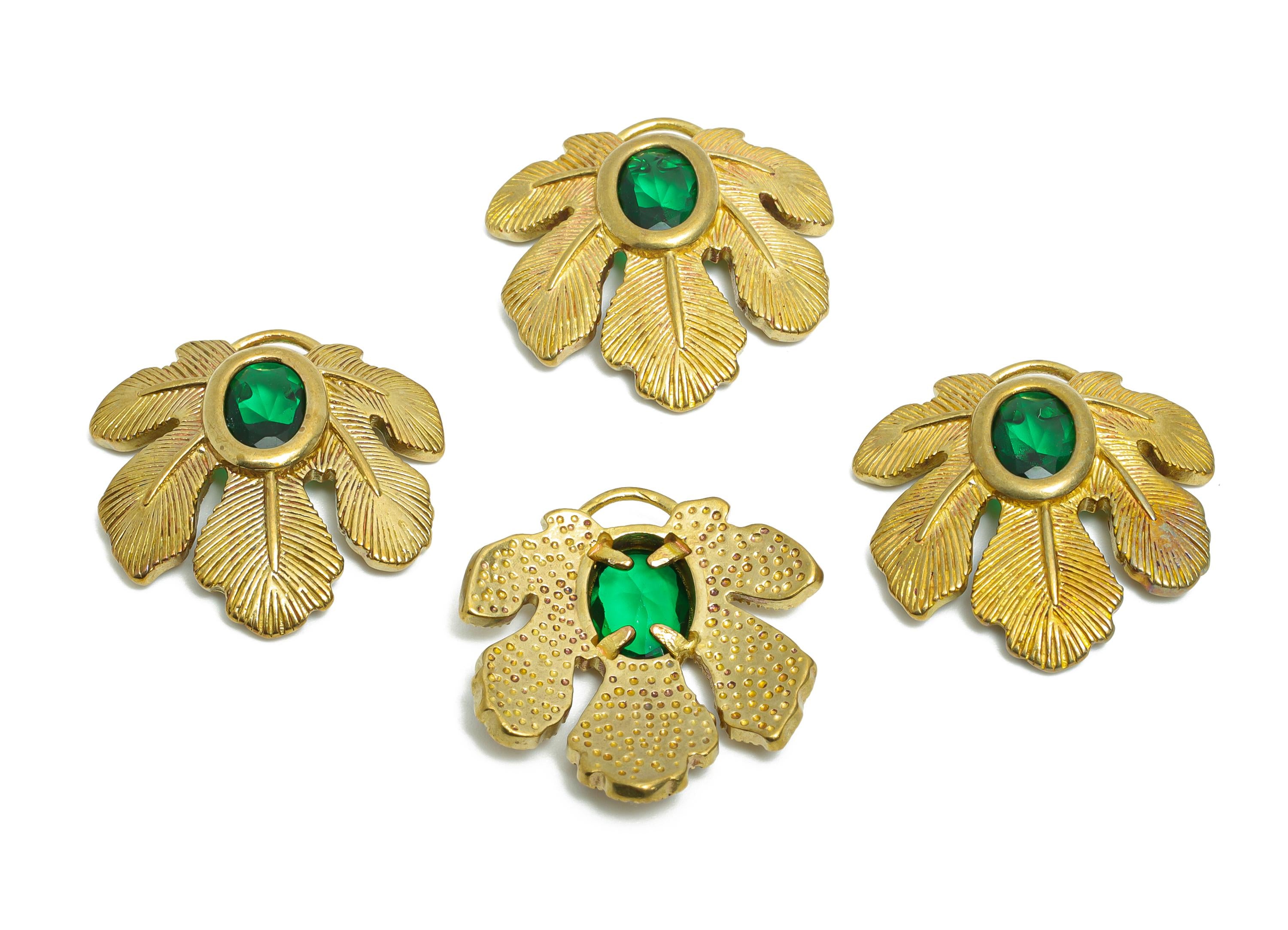 Raw Brass Leaf Charms- Brass Tropical Leaf Charms - Elegant Green Crystal Botanical Charms - Refined Jewelry Making - 22.3x22.3x4mm -PP11090 - DOMEDBAZAAR