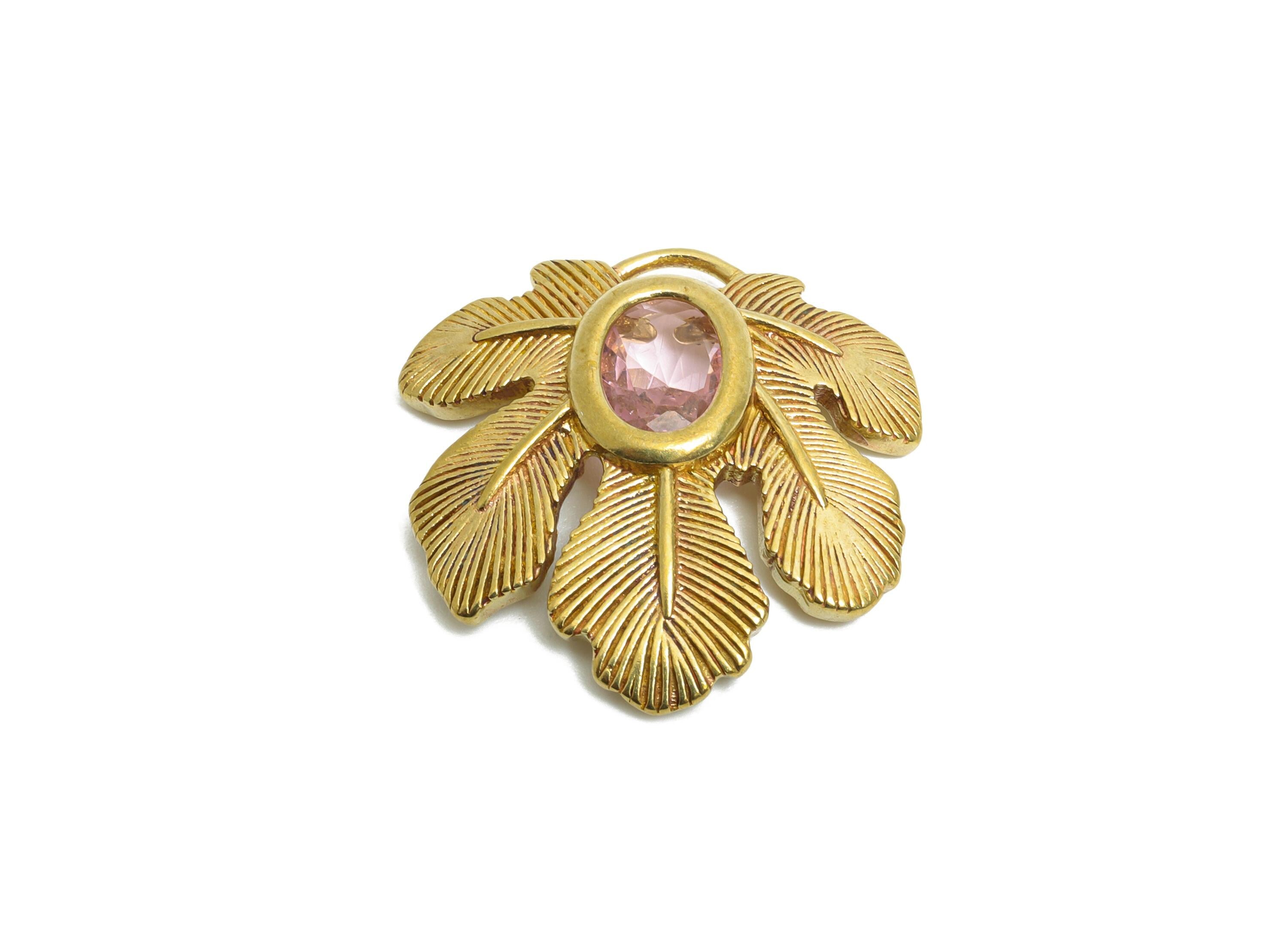 Raw Brass Leaf Charms- Brass Tropical Leaf Charms - Elegant Pink Crystal Botanical Charms - Refined Jewelry Making - 22.3x22.3x4mm - PP11089 - DOMEDBAZAAR