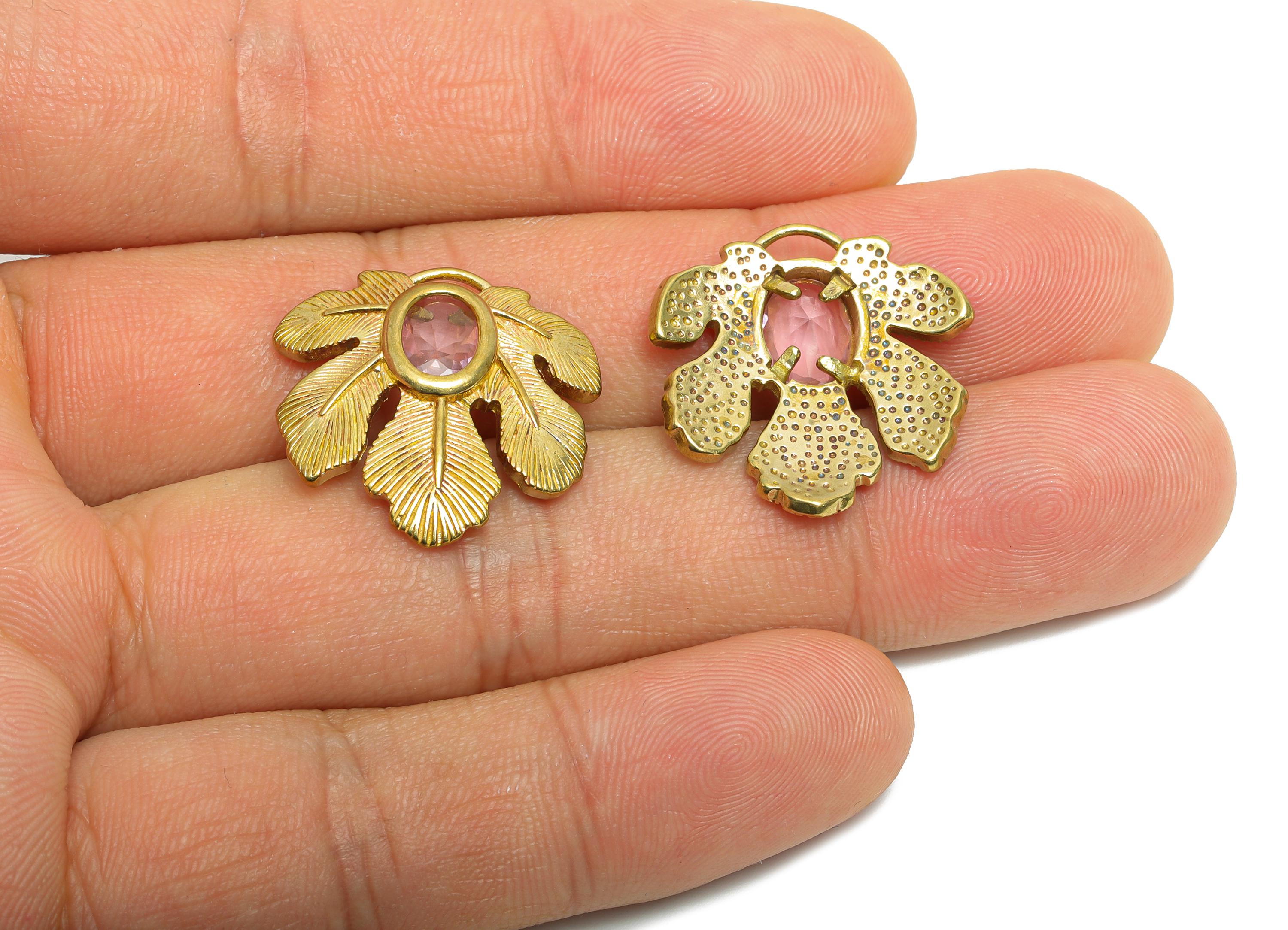 Raw Brass Leaf Charms- Brass Tropical Leaf Charms - Elegant Pink Crystal Botanical Charms - Refined Jewelry Making - 22.3x22.3x4mm - PP11089 - DOMEDBAZAAR