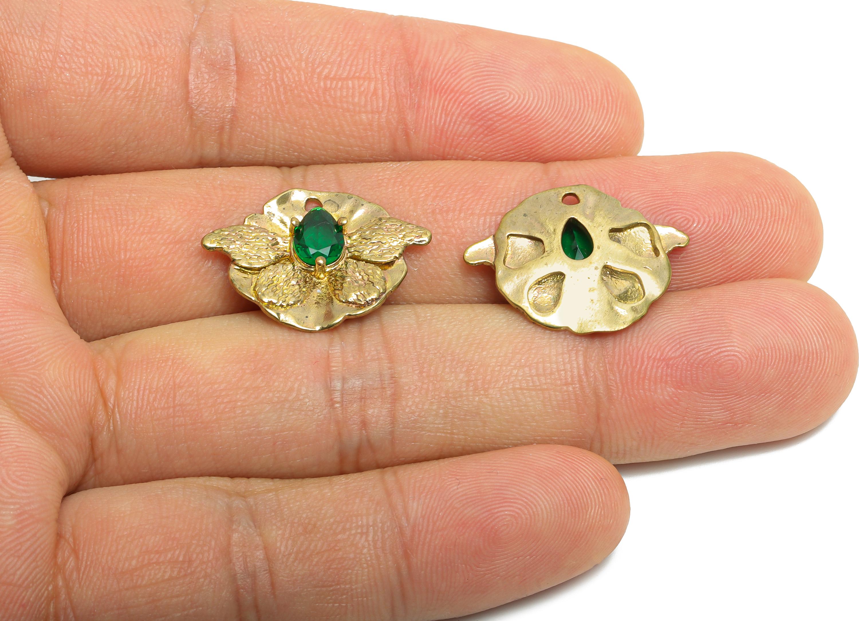 Raw Brass Butterfly Charms- Brass Textured Insect Charm - Elegant Green Drop Crystal Charms - Refined Jewelry Making - 23x17x3.7mm - PP11099 - DOMEDBAZAAR