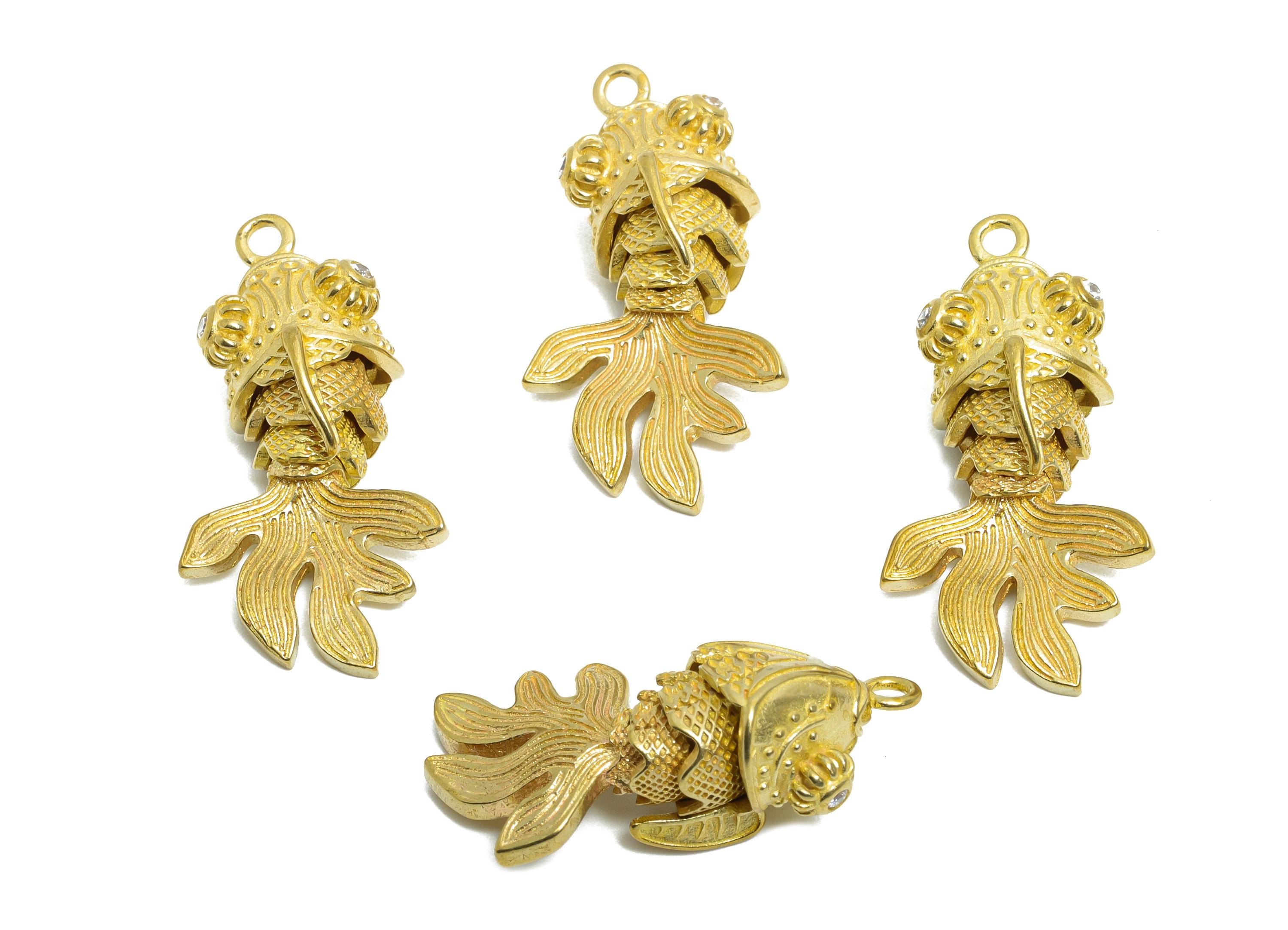 Movable Articulated Fish Charm - Brass Textured Whale Charm - Sparking Cubic Zircon Articulated Fish Marine Pendant - 28x12x10.8mm - PP11104 - DOMEDBAZAAR