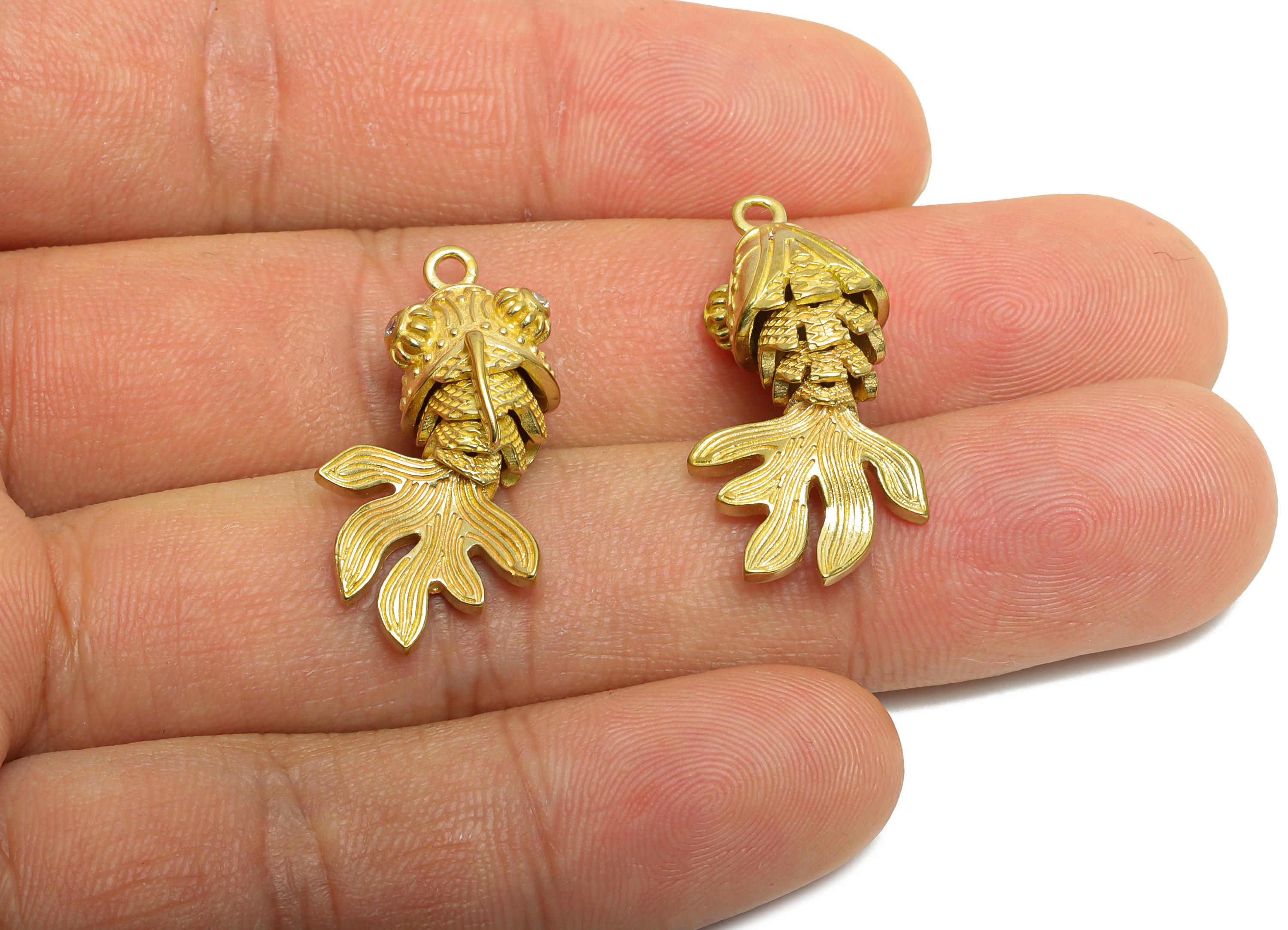 Movable Articulated Fish Charm - Brass Textured Whale Charm - Sparking Cubic Zircon Articulated Fish Marine Pendant - 28x12x10.8mm - PP11104 - DOMEDBAZAAR