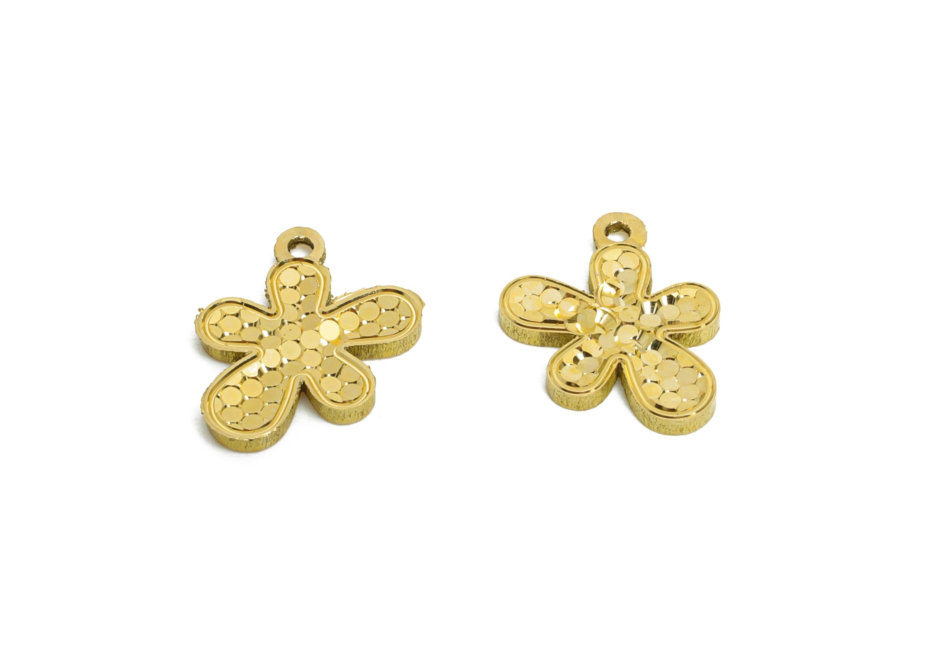 Raw Brass Flower Charms - Textured Flower Bracelet Charms - Elegant Botanical Charms - Refined Jewelry Making - 12.15x9.04x1.2mm - PP11171 - DOMEDBAZAAR