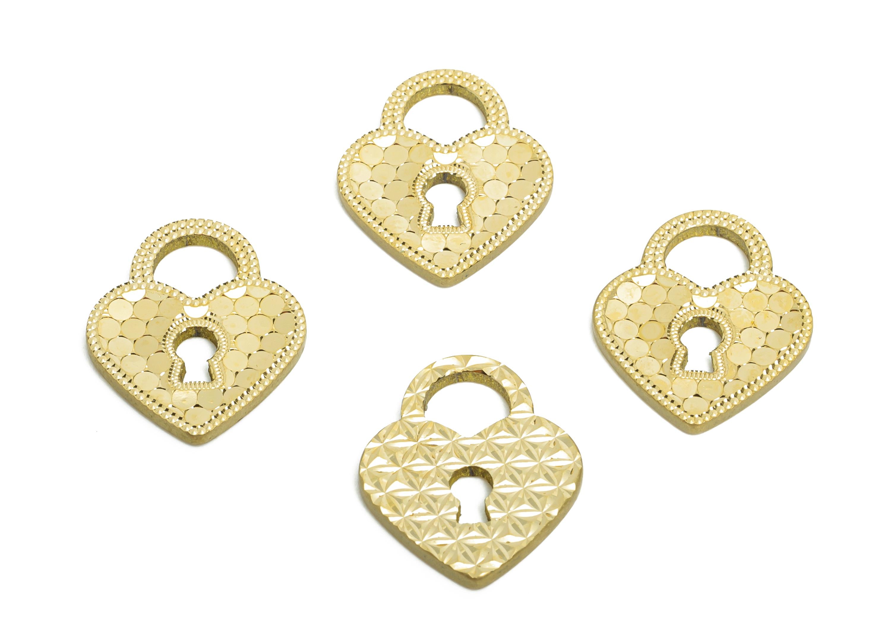 Raw Brass Heart Charms - Brass Heart Lock Charm For Bracelet - Textured Laser Cut Charm - Dainty Boho Chic Pendant - 15x13.1x1mm - PP11180 - DOMEDBAZAAR