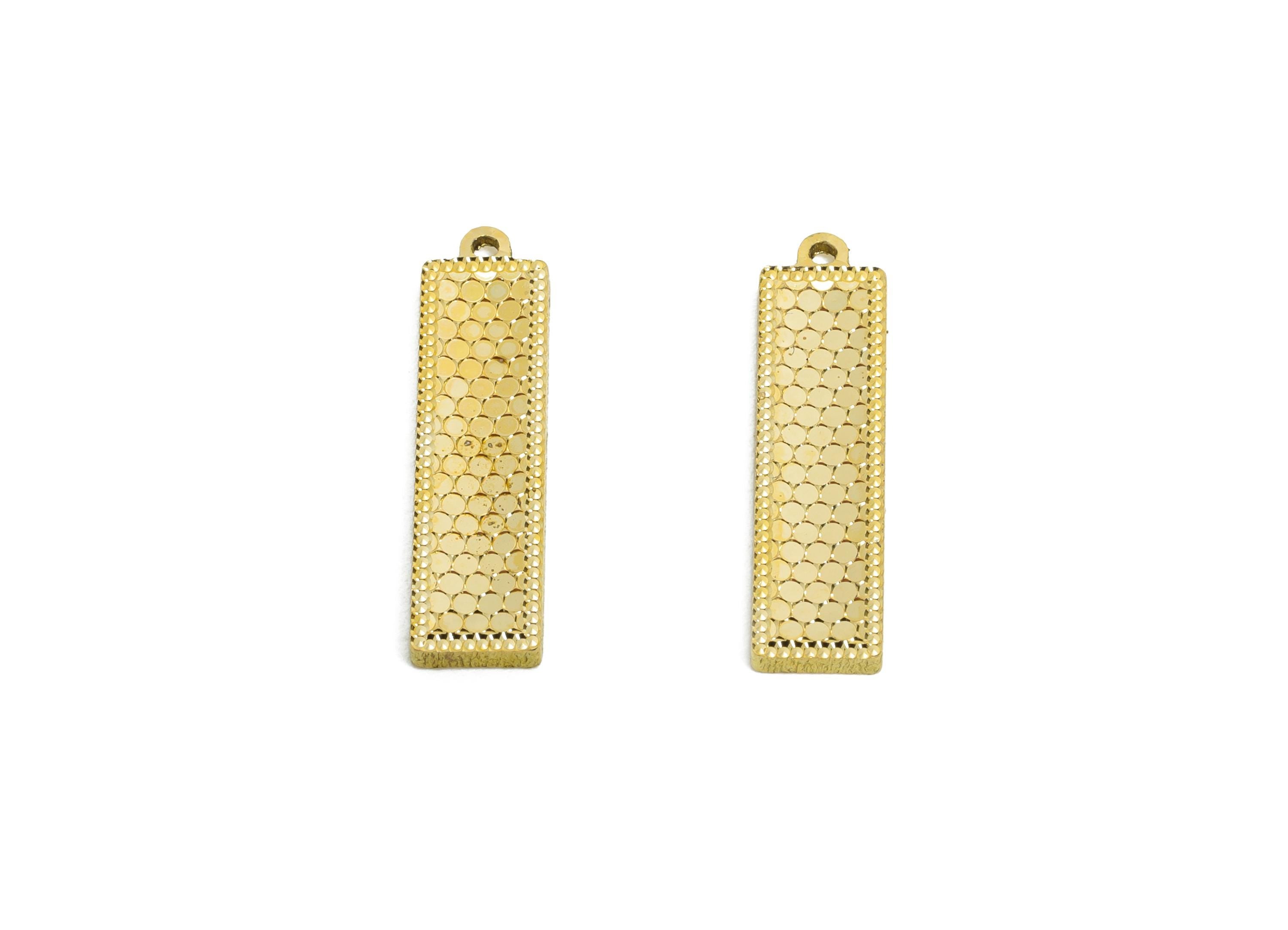 Raw Brass Rectangle Charms - Textured Geometry Bracelet Charms - Textured Laser Cut Charm - DIY Jewelry Making Supplies - 19x5x1mm - PP11179 - DOMEDBAZAAR