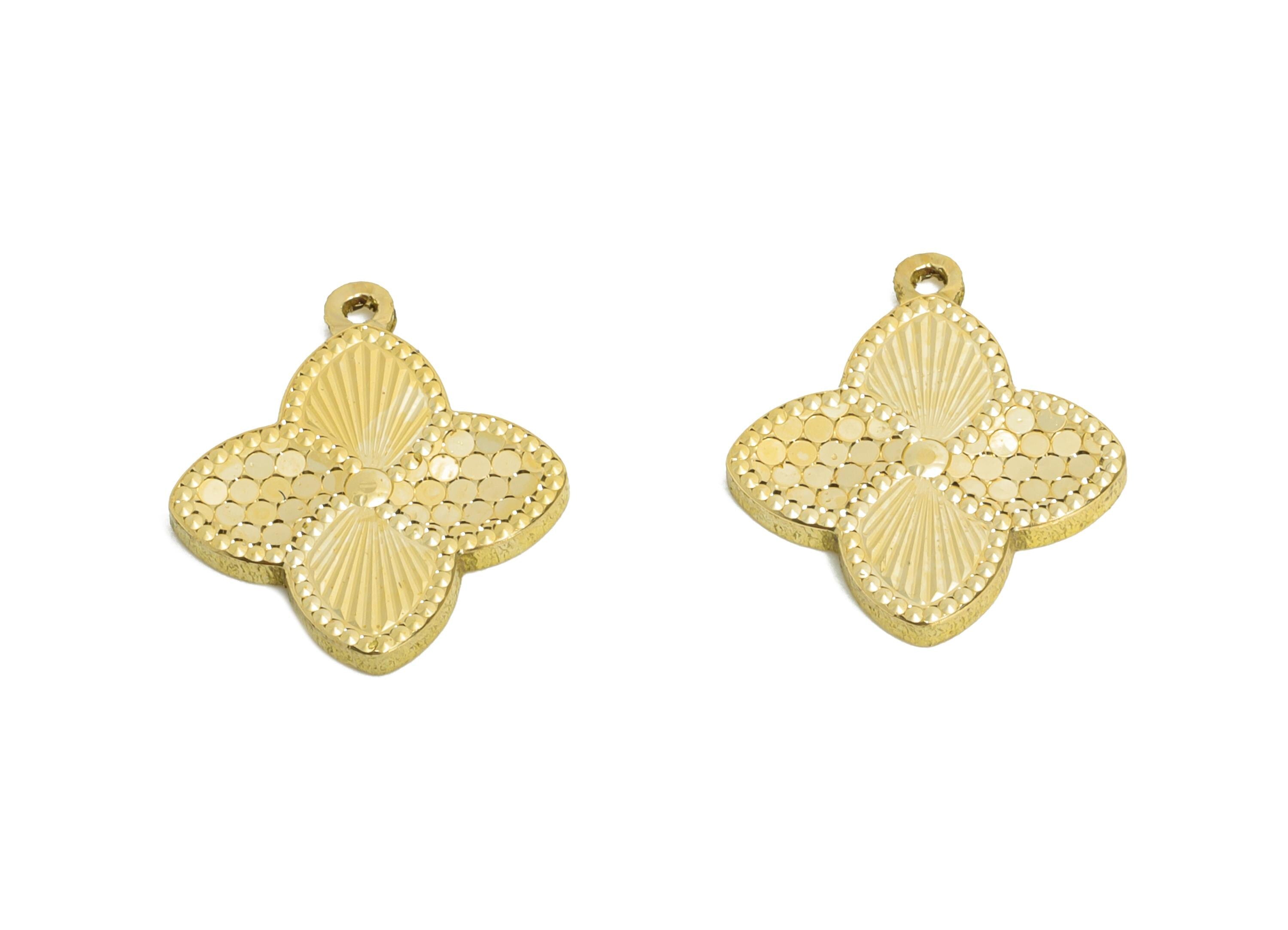 Raw Brass Flower Charms - Textured Flower Bracelet Charms - Textured Laser Cut Charm - Dainty Boho Chic Pendant - 14.78x12x1mm - PP11177 - DOMEDBAZAAR