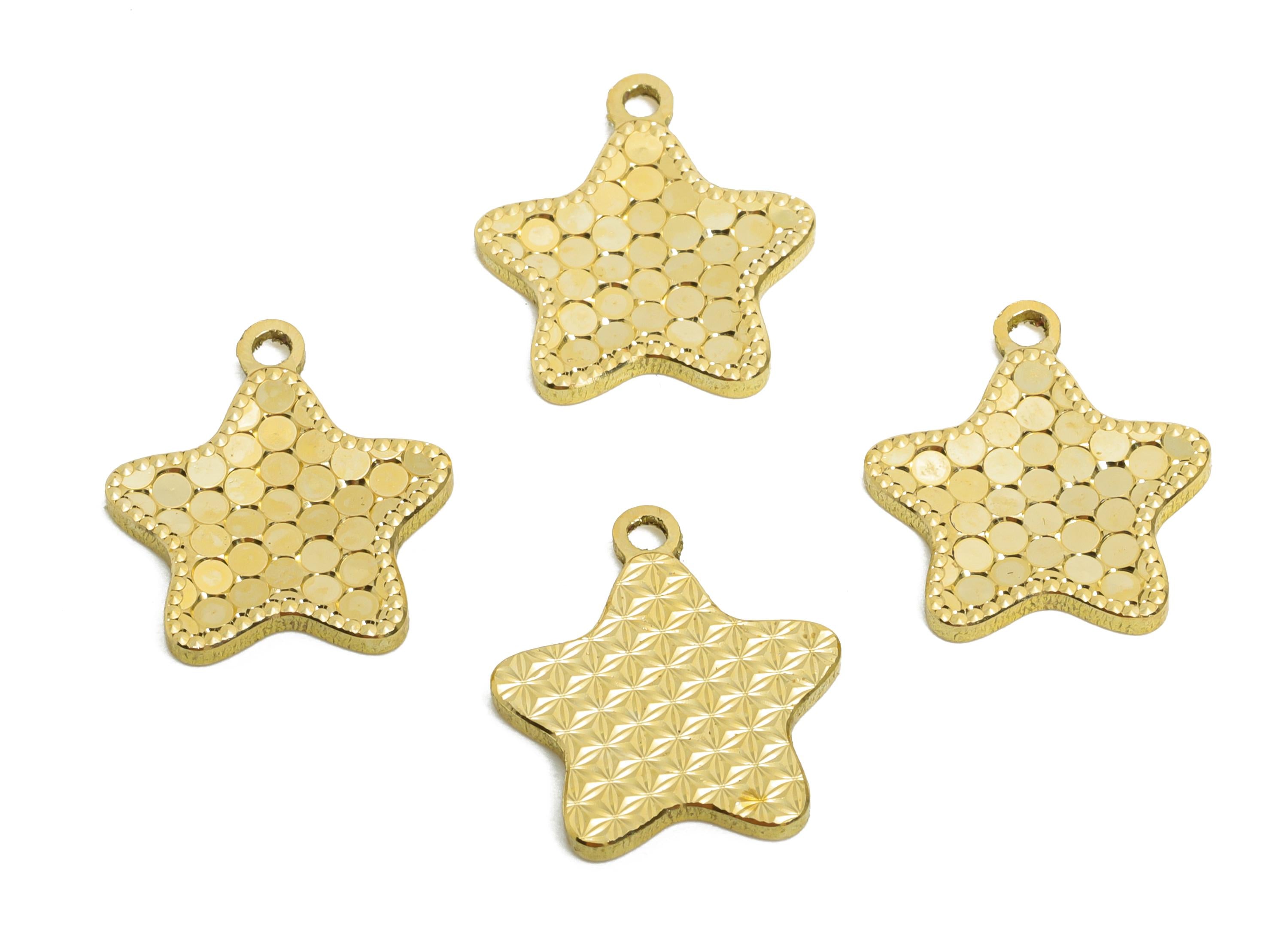 Raw Brass Star Charms - Textured Sparking Star Charms - Textured Laser Cut Charm - Dainty Boho Chic Pendant - 14x12.65x1.25mm - PP11176 - DOMEDBAZAAR